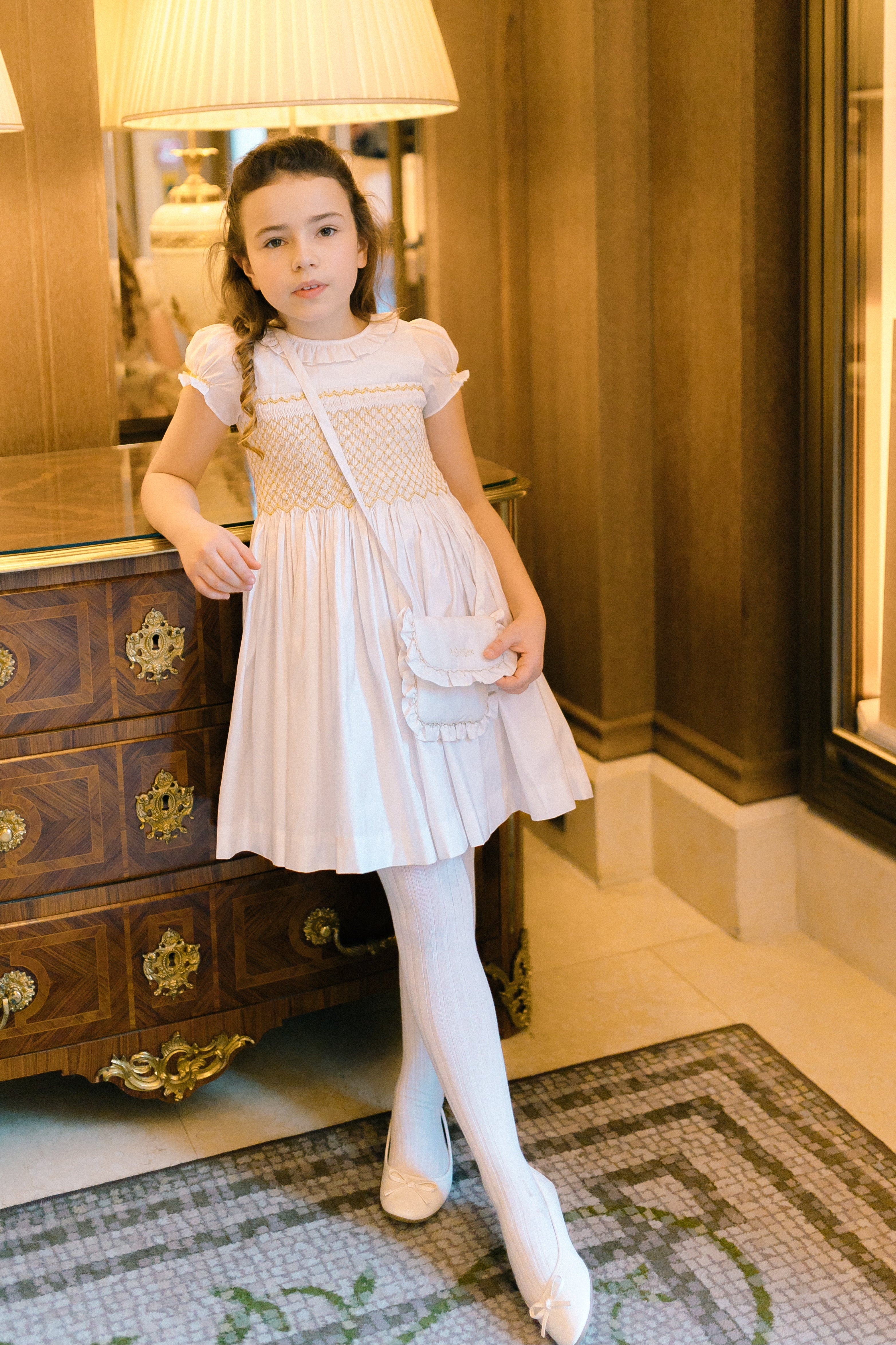 Colombe Gold Silk Ceremony Girl Dress 10T