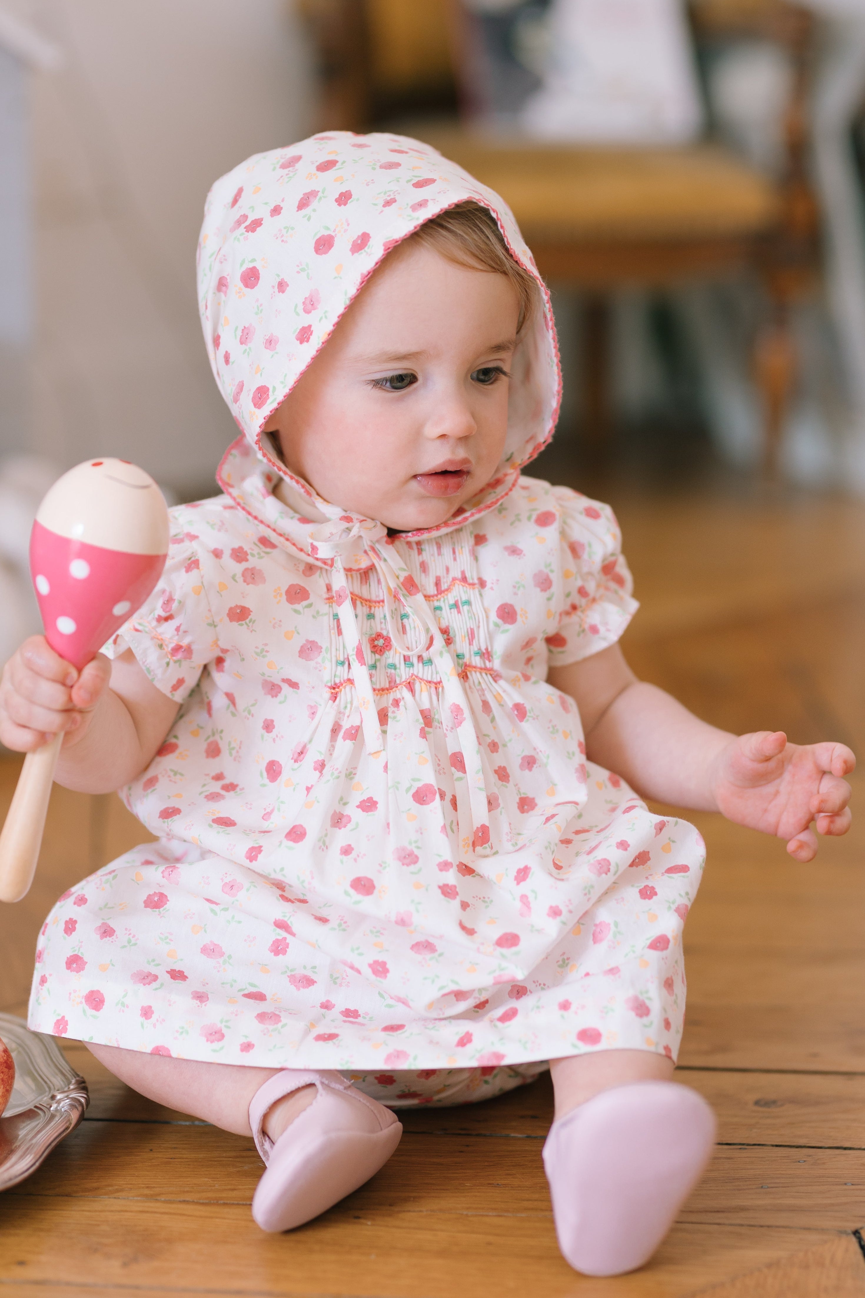 Wholesale Best Smocked Baby Clothes Poppy Pink Smocked Baby Set