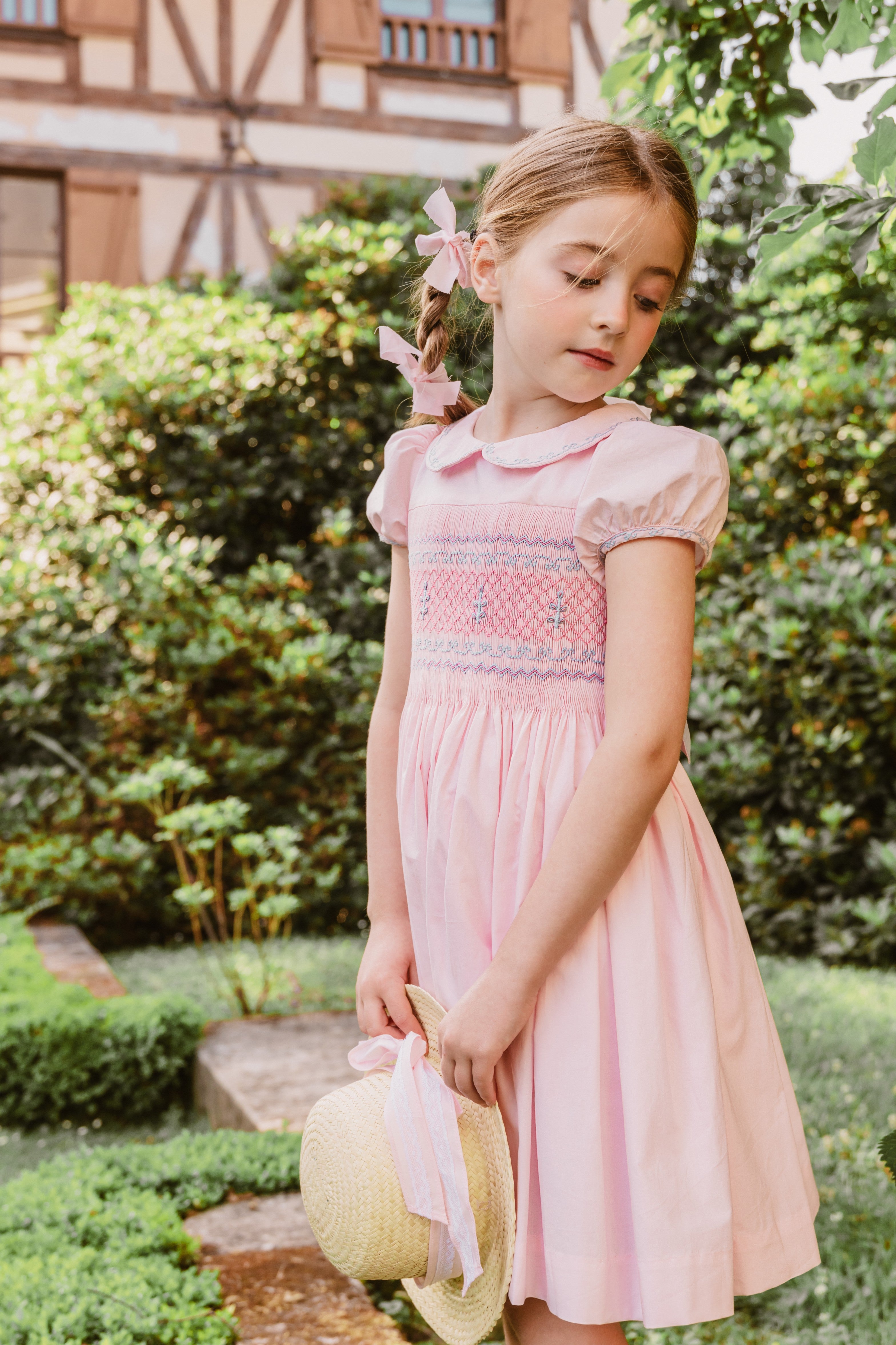 strapless open back dress Princess Charlotte Pink Smocked Dress