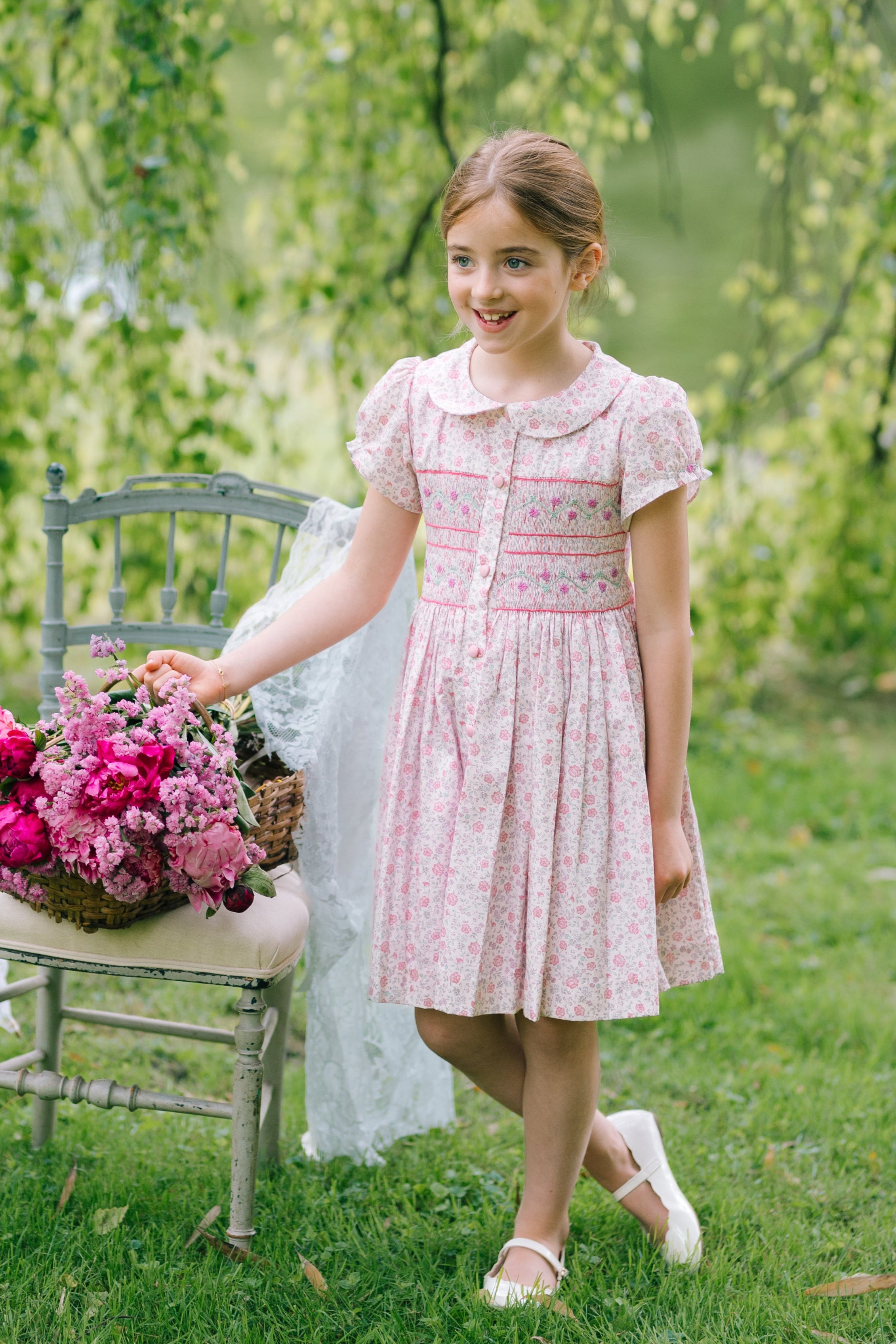Violette Pink Floral Short Puff Smocked Dress Violette Pink Floral Short Puff Smocked Dress