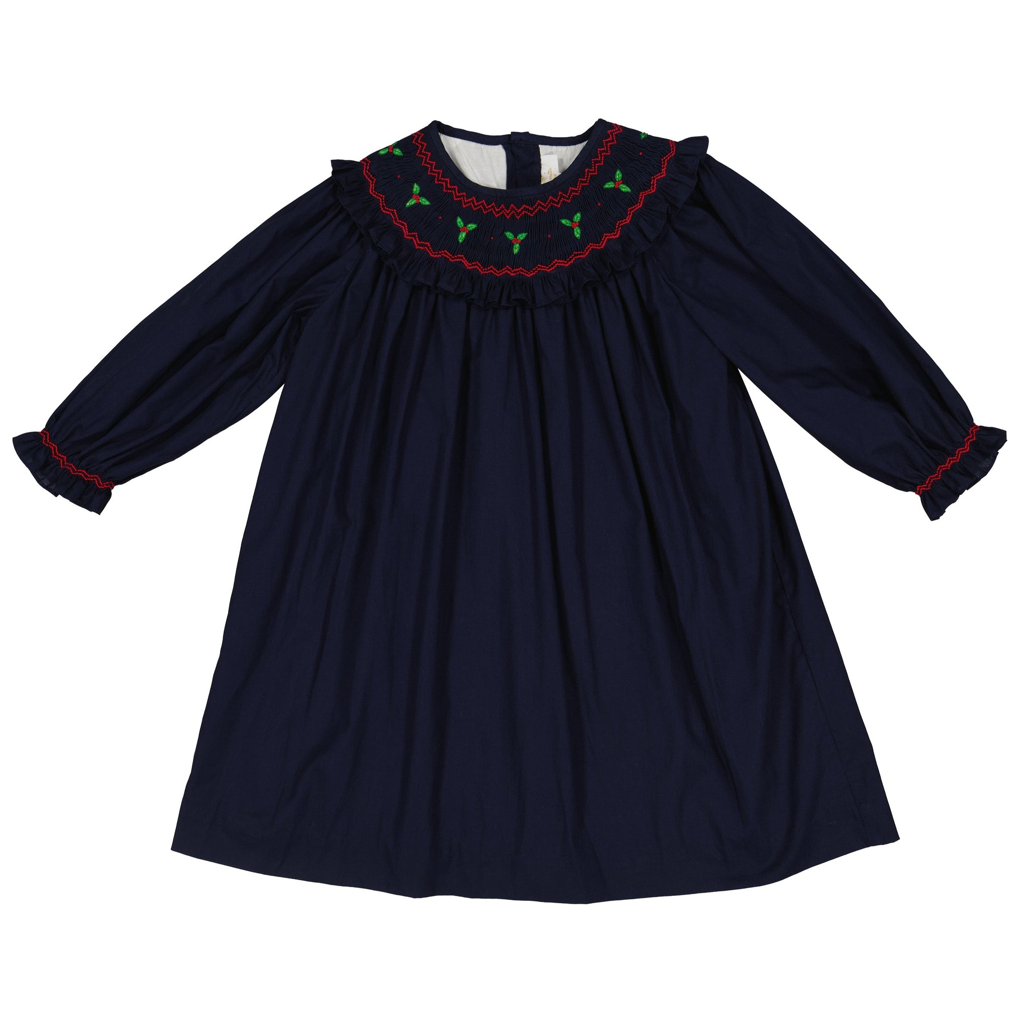 Mary Jane Navy Christmas Bishop Dress with embroidered collar