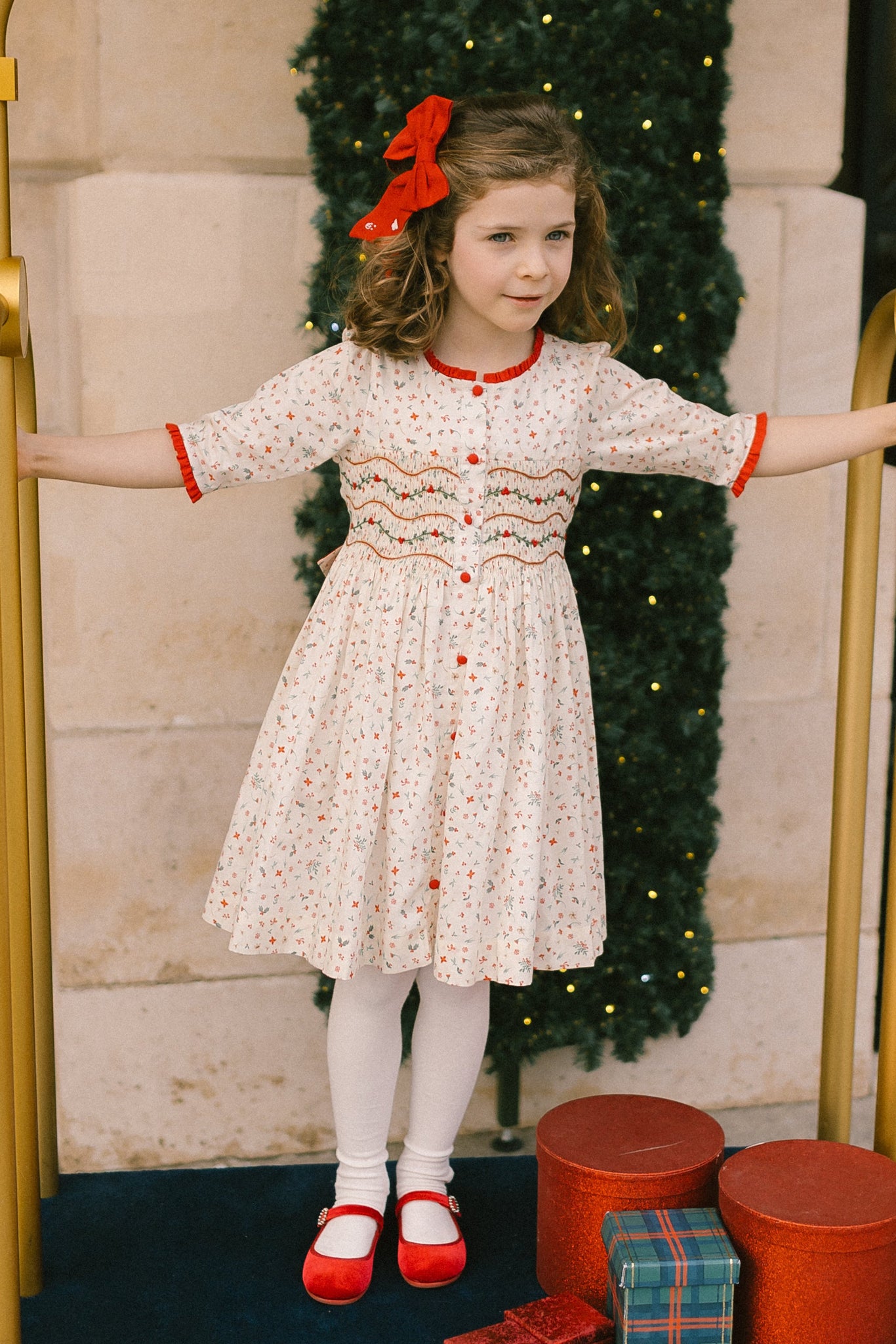 winter smocked dress ELYSEE FLORAL 10T smocked front bandeau with sleeve: 1/2 sleeves Boho Summer Outfits & Size:4X / UK20 / US16