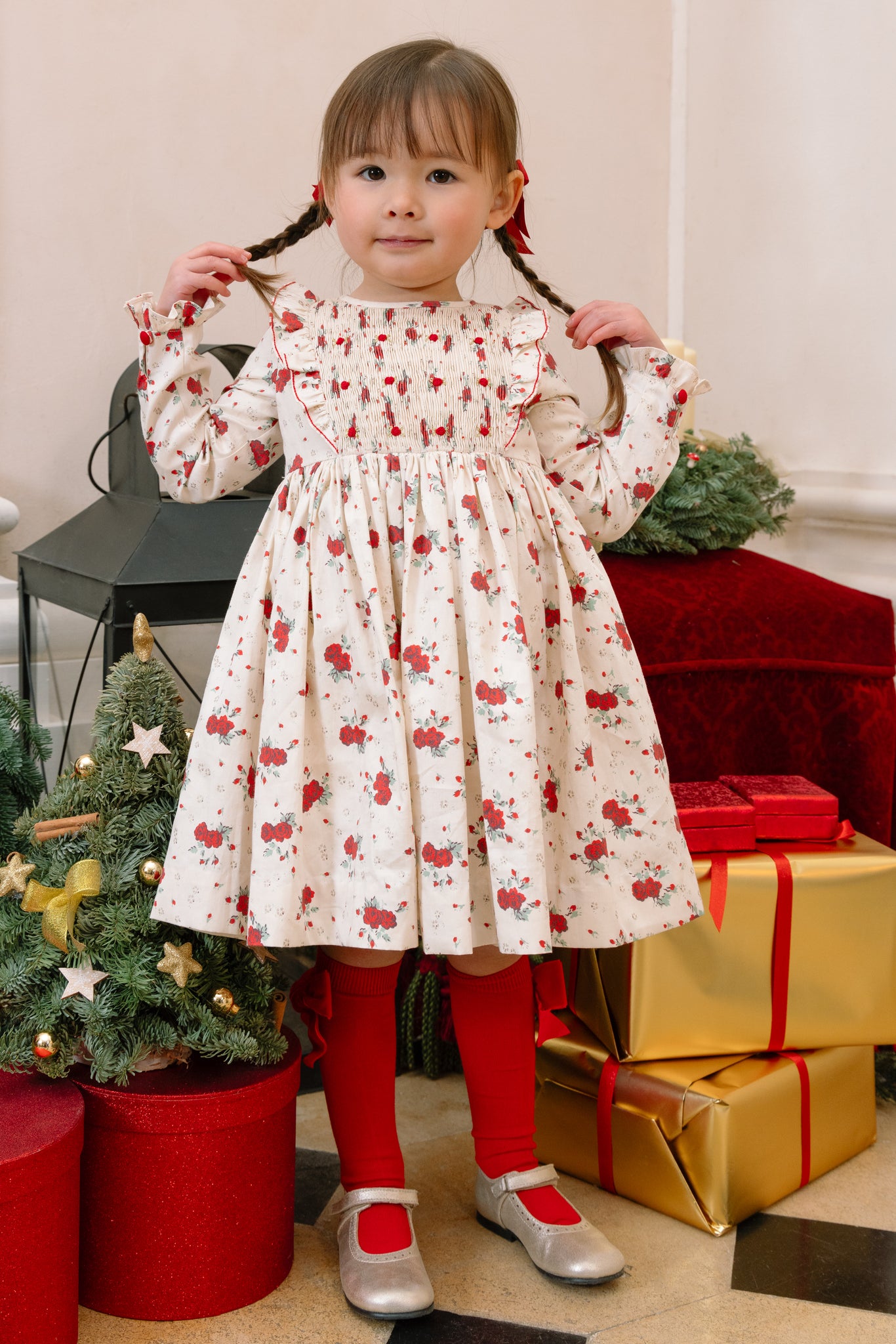 Close up to Anastasia Christmas Smocked Dress