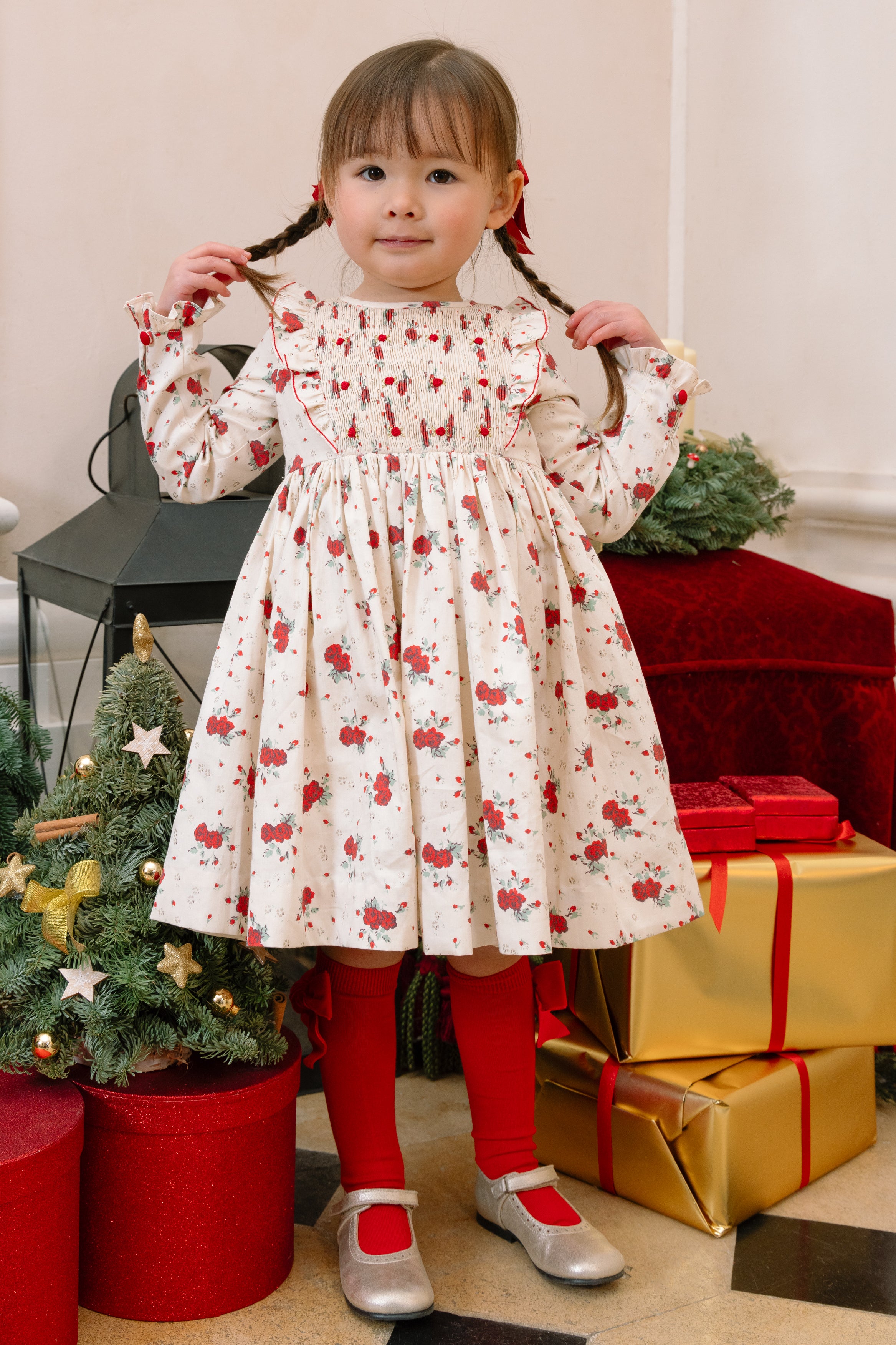 Luna Red Long Sleeve Smocked Dress | Girls Christmas Dress Luna Red Long Sleeve Smocked Dress | Girls Christmas Dress