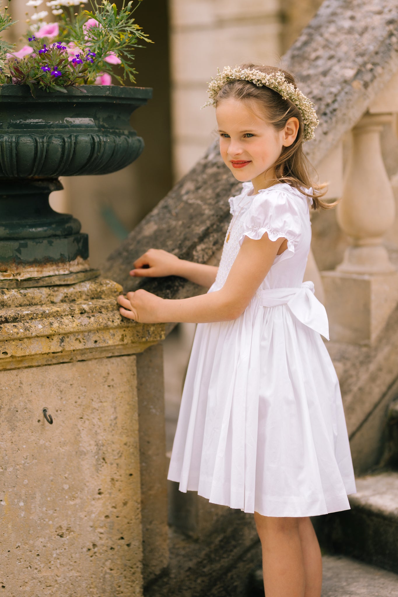Antoinette Ceremony White Smocked Girl Dress Antoinette Ceremony White Smocked Girl Dress