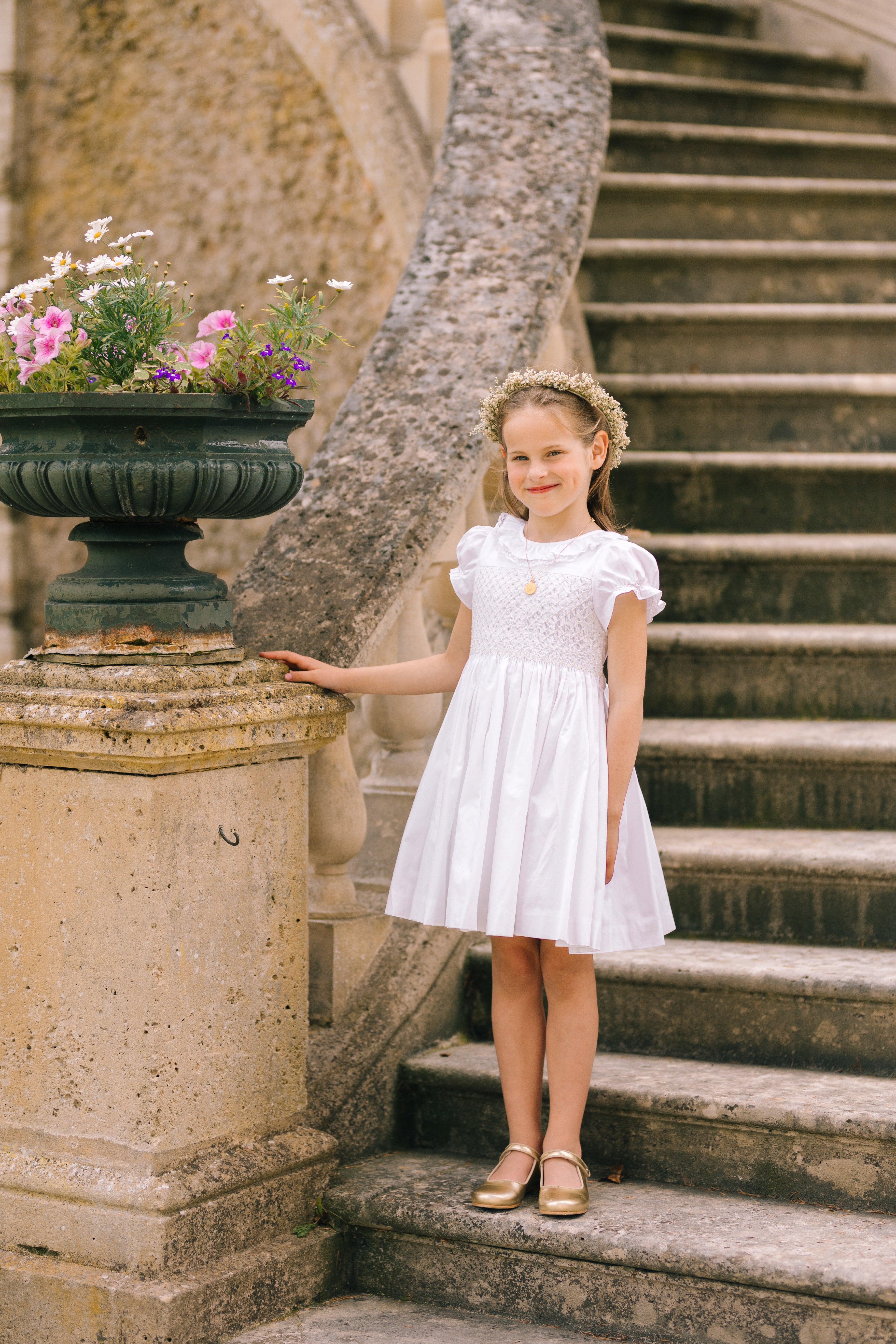 Antoinette Ceremony White Smocked Girl Dress 3M Antoinette Ceremony White Smocked Girl Dress 3M