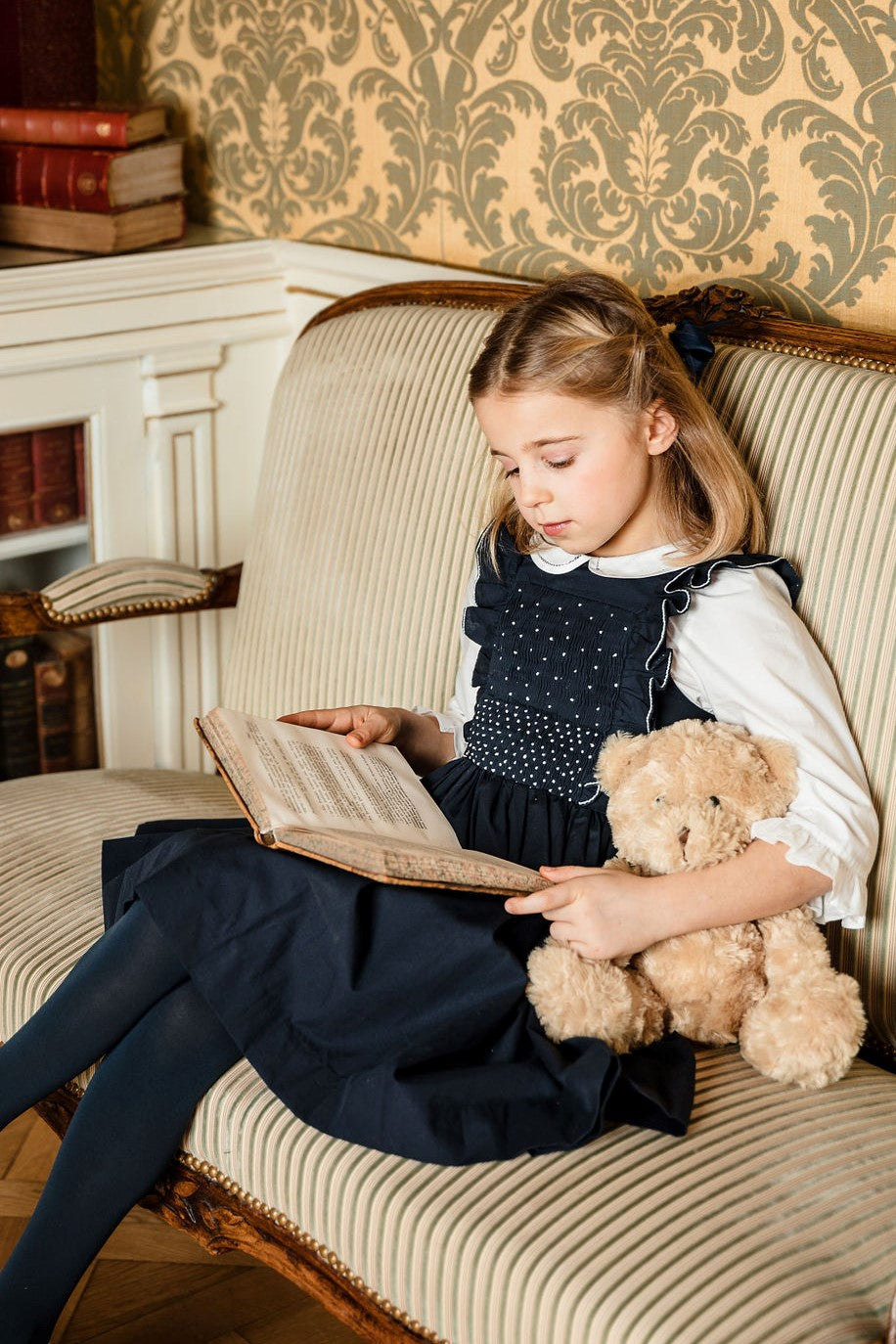 Alix Navy Smocked Girl Dress & blouse