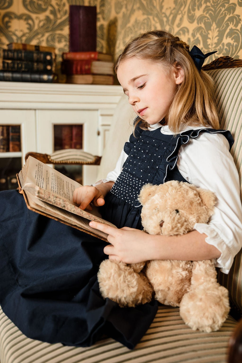 Alix Navy Smocked Girl Dress & blouse