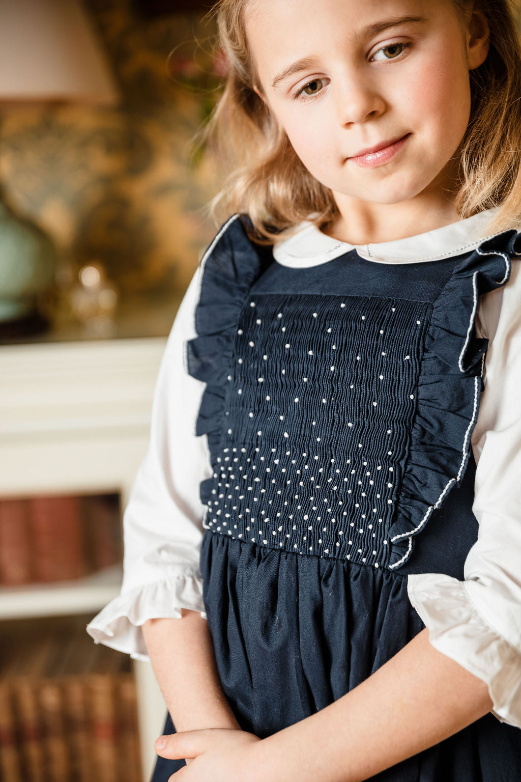 Alix Navy Smocked Girl Dress & blouse