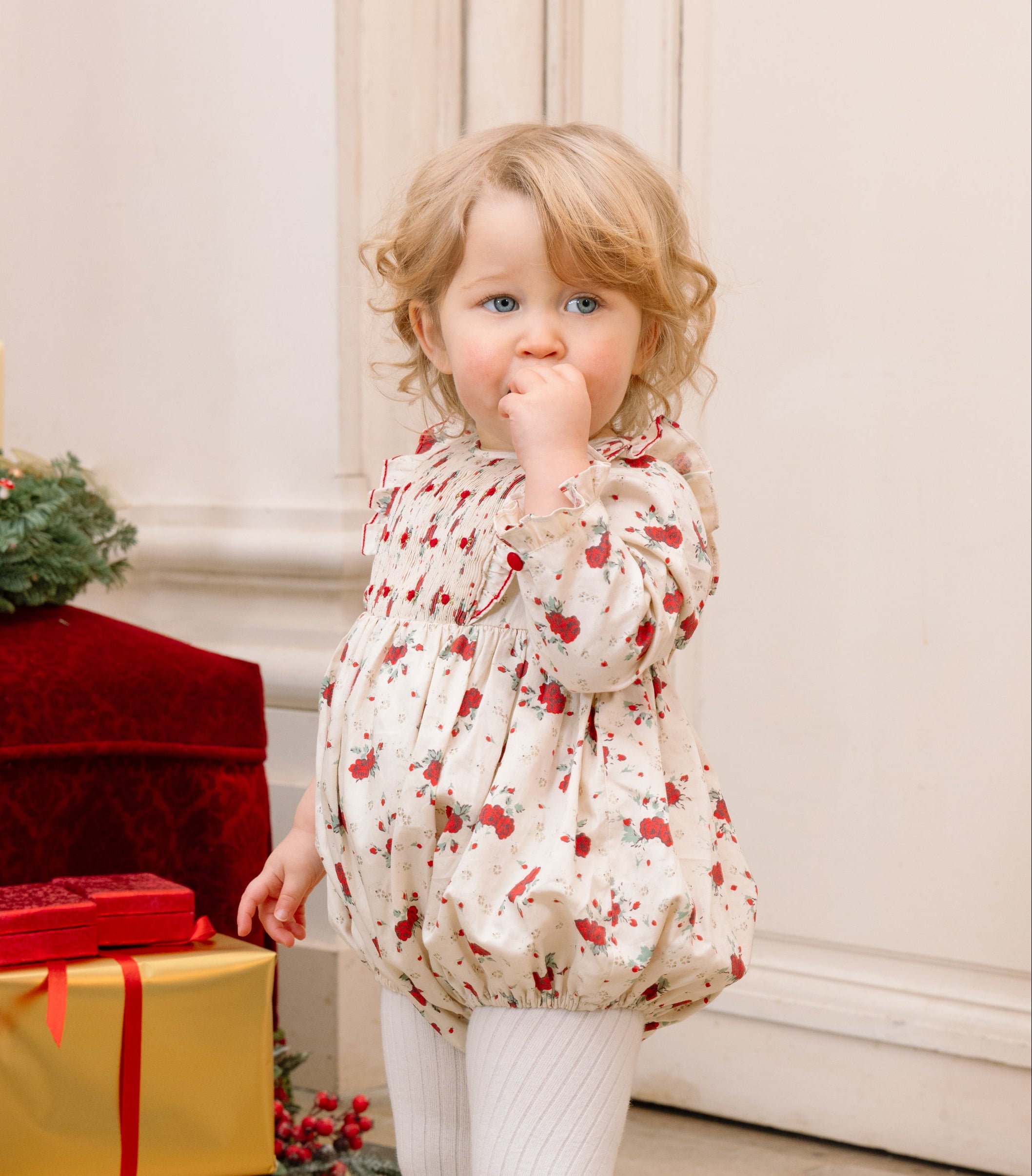 christmas smocked dress baby girl Smocked Christmas Trees Bishop Toddler Girl Dress