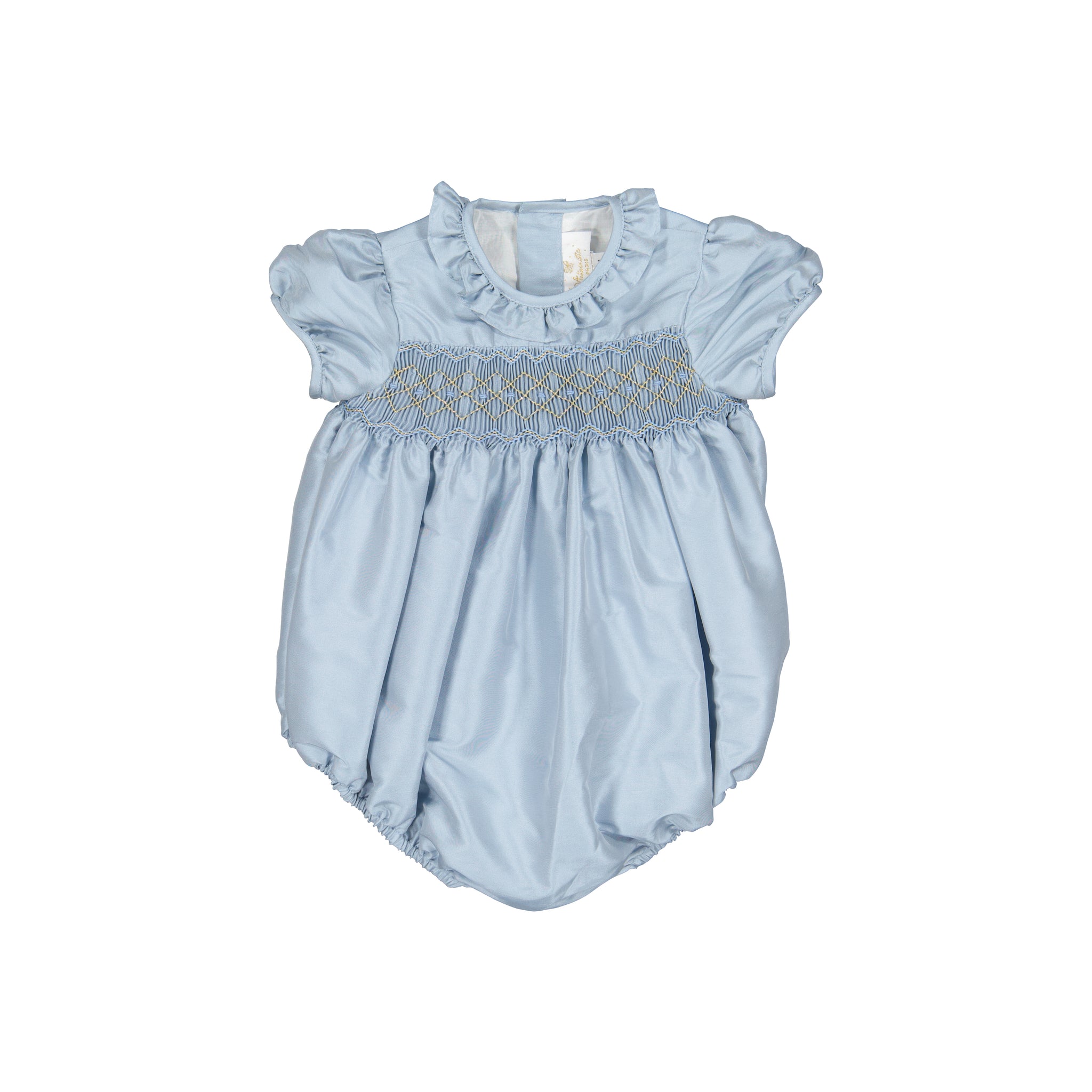 Astrid Blue Silk Smocked Baby Bubble