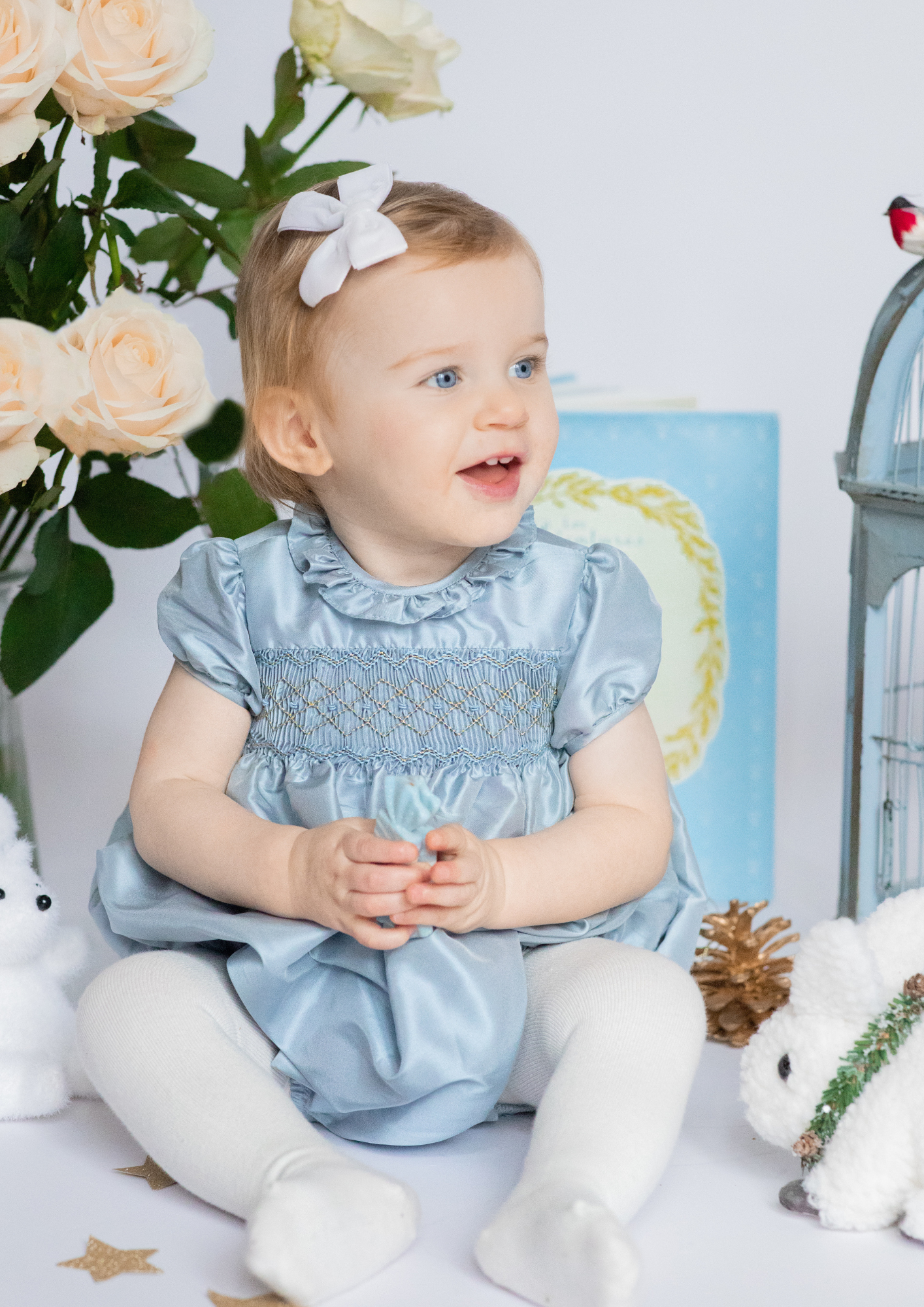 Astrid Blue Silk Smocked Baby Bubble Astrid Blue Silk Smocked Baby Bubble