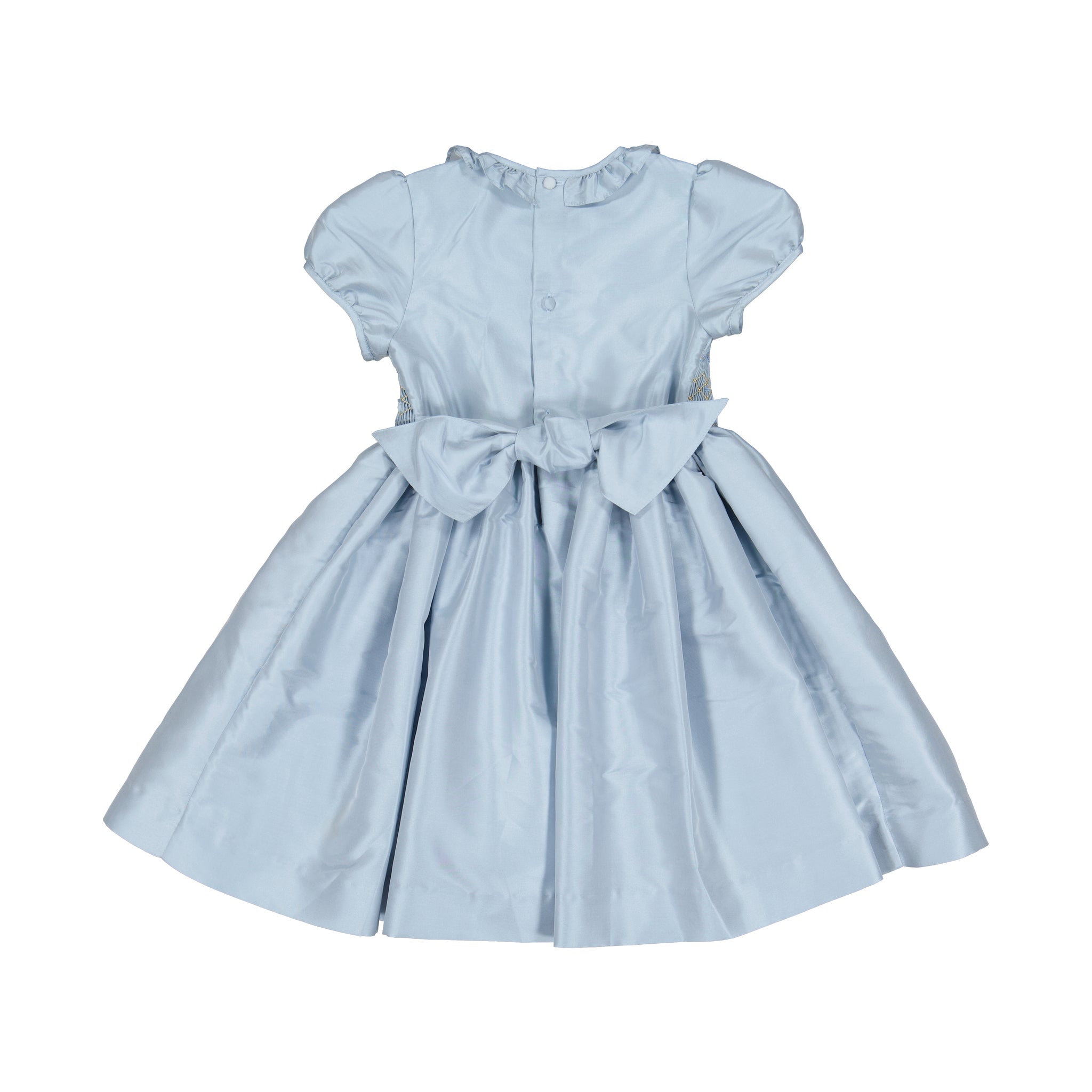 Astrid Blue Silk Smocked Girl Dress