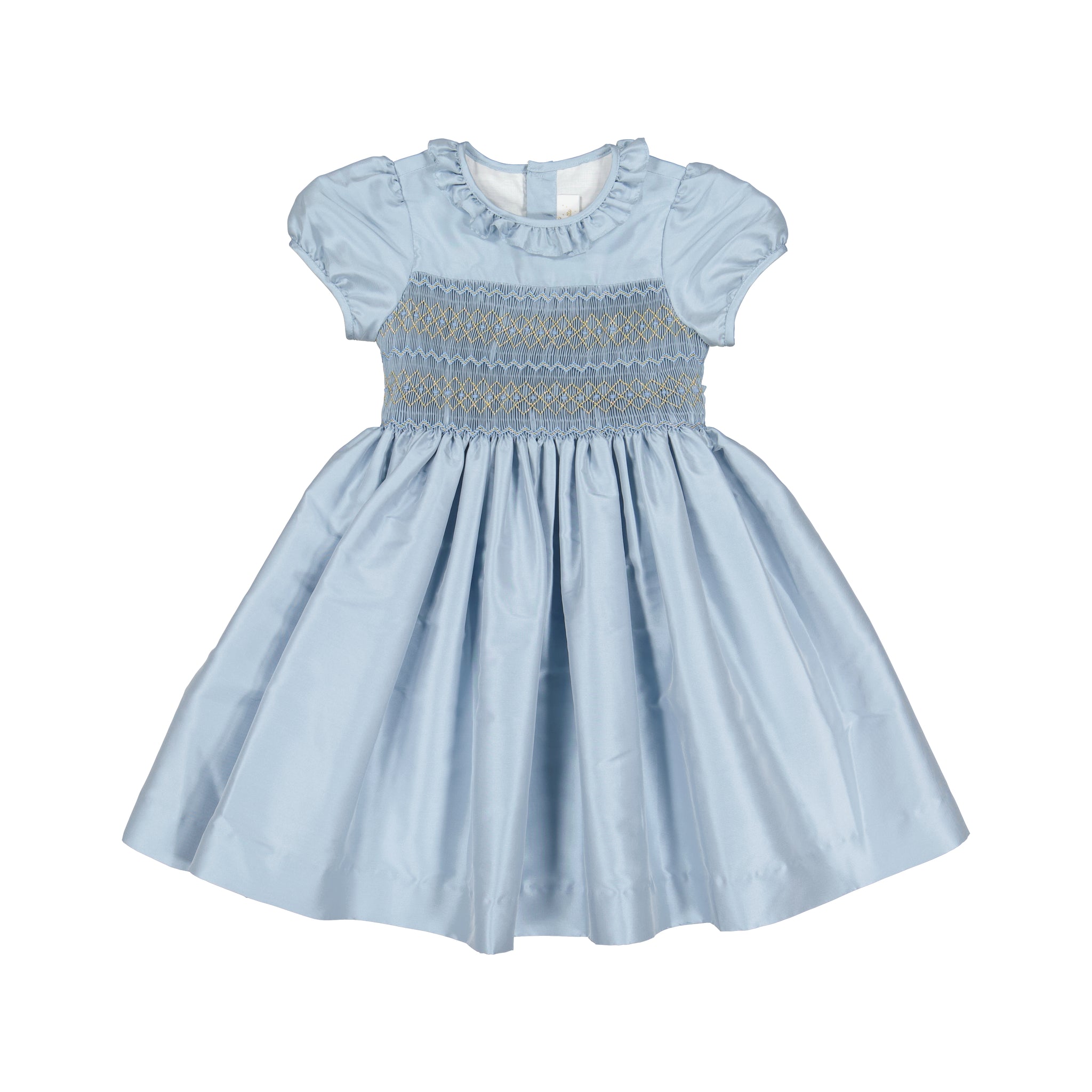 Astrid Blue Silk Smocked Girl Dress