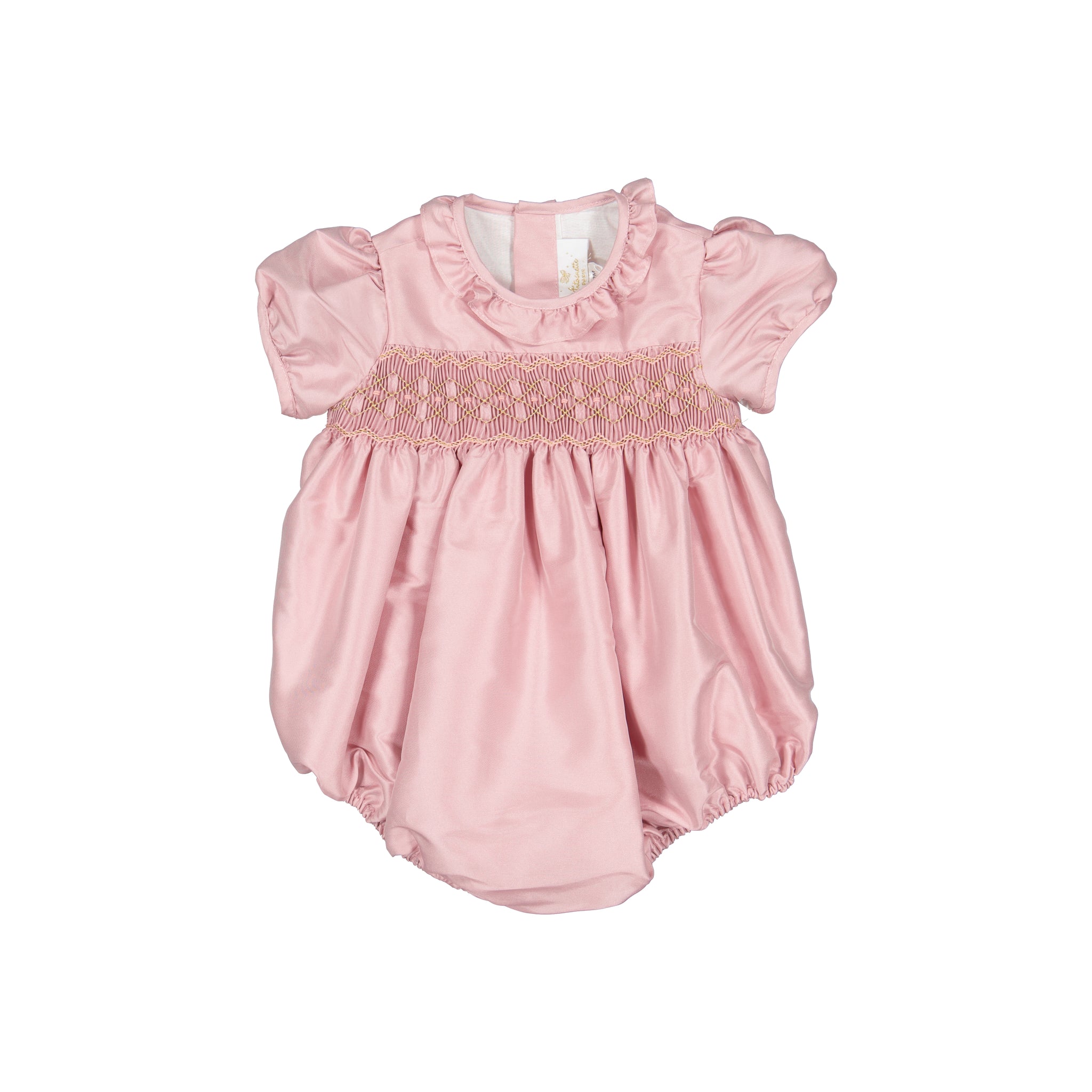 Astrid Pink Silk Smocked Baby Bubble