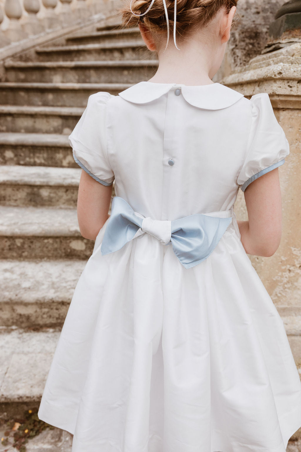 Bagatelle White/Blue Silk Handmade Smocked Dress 10T Bagatelle White/Blue Silk Handmade Smocked Dress 10T