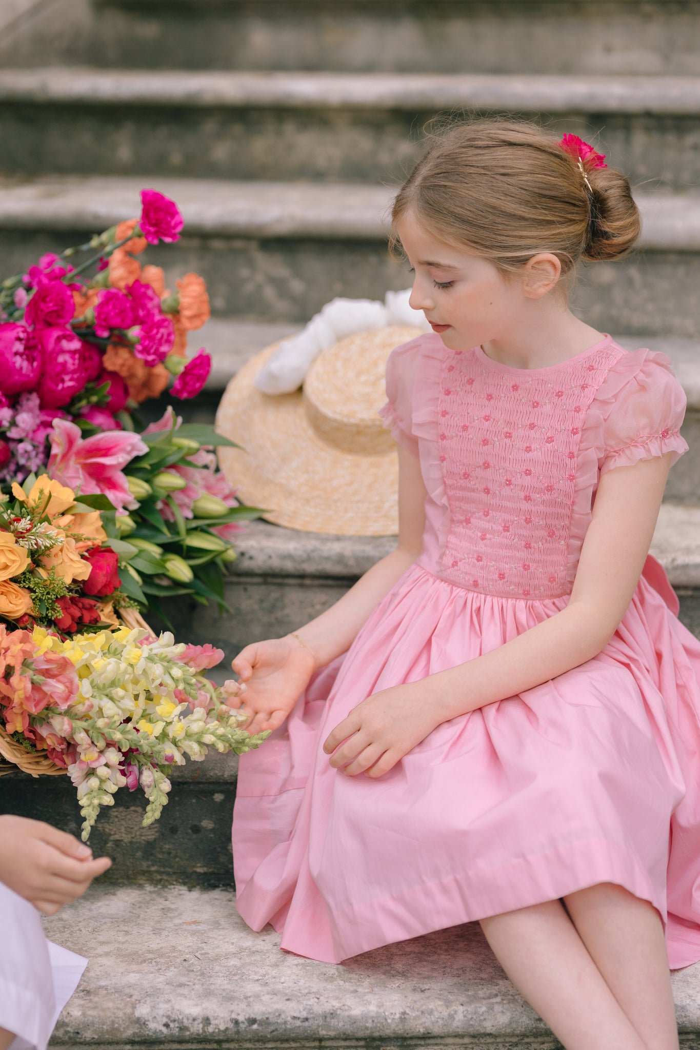 Camelia Pink Organza Smocked Dress Camelia Pink Organza Smocked Dress