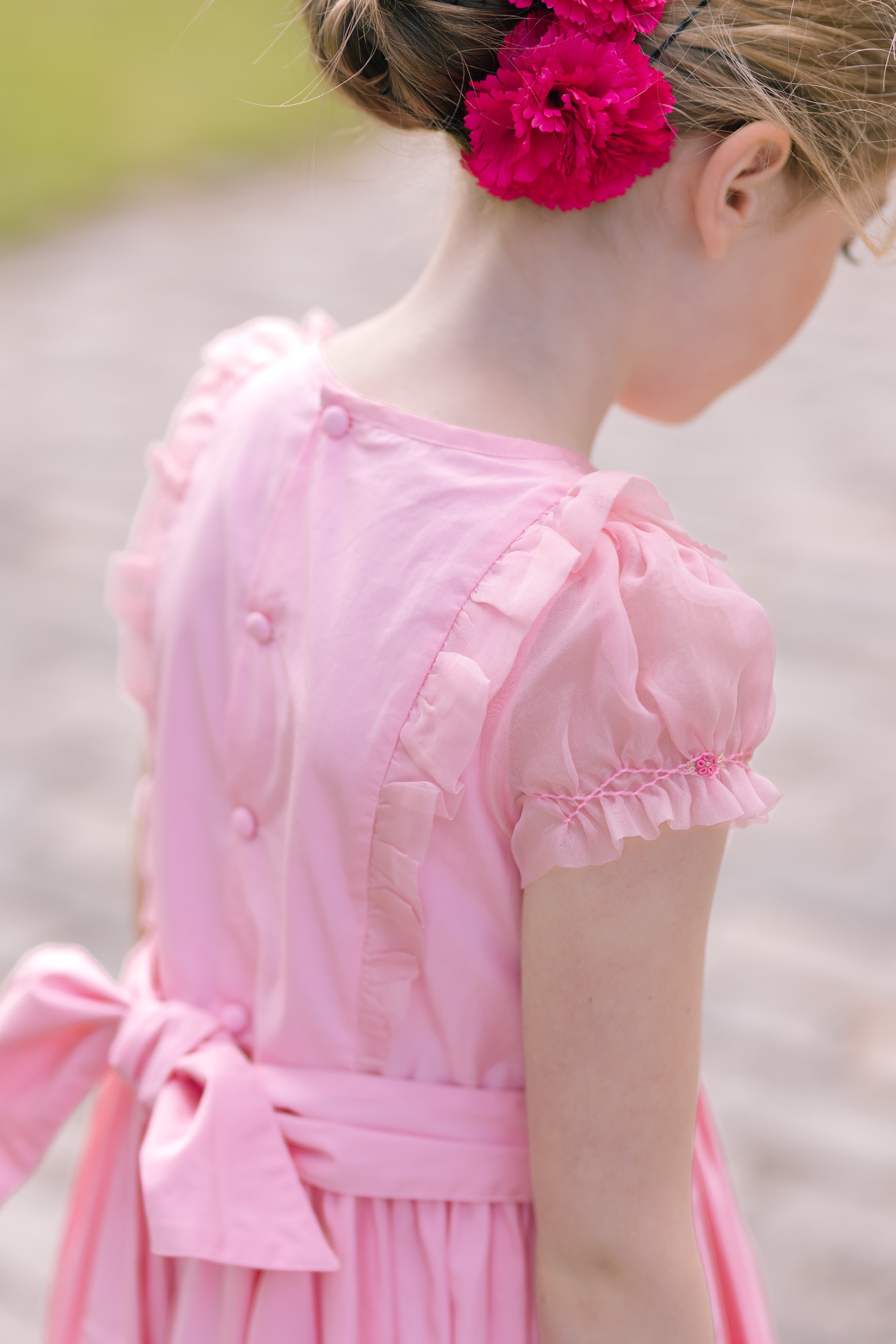 Camelia Pink Organza Smocked Dress | Girls Party Dress