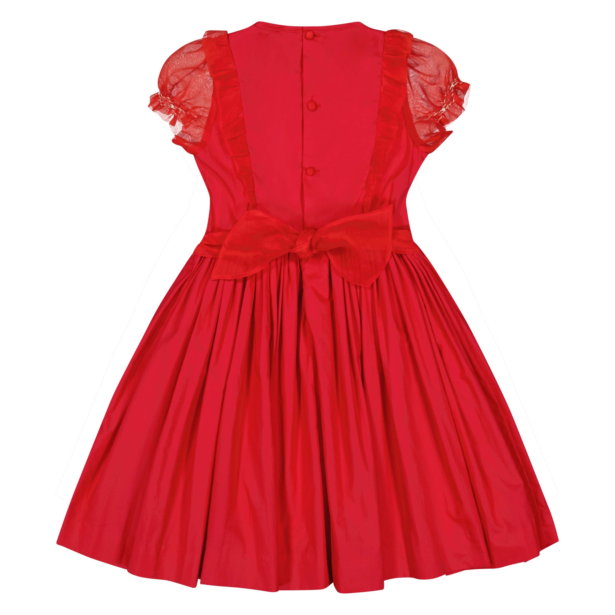 Back of Camelia Red Cotton Smocked Dress