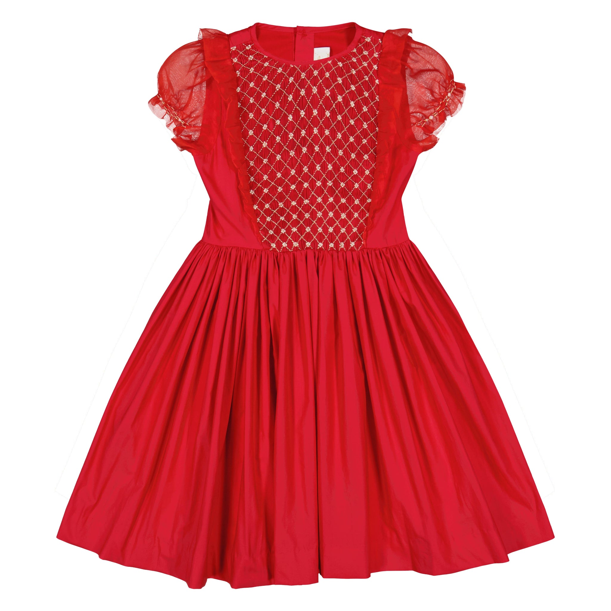 Front of Camelia Red Cotton Smocked Dress
