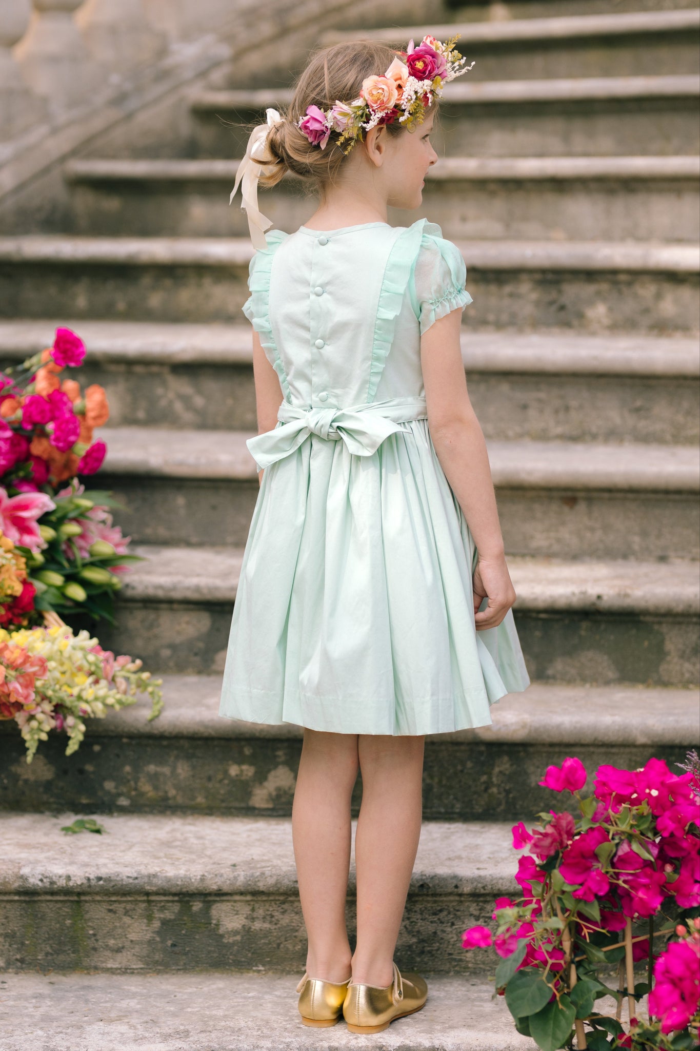 Camelia Mint Green Organza Smocked Dress | Antoinette Paris 5T Camelia Mint Green Organza Smocked Dress | Antoinette Paris 5T