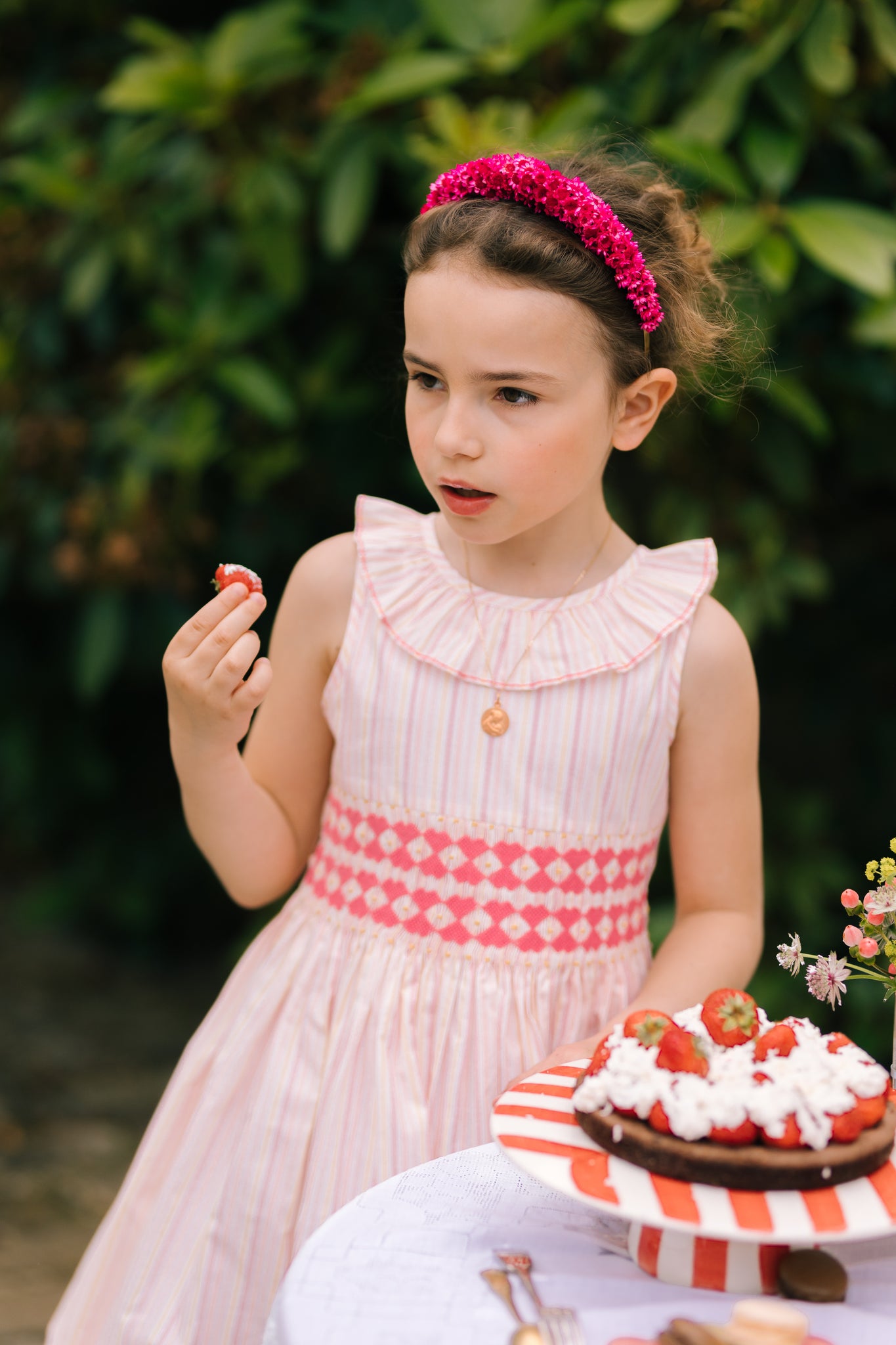 Capucine Pink Yellow Stripe Sleeveless Smocked Dress Capucine Pink Yellow Stripe Sleeveless Smocked Dress