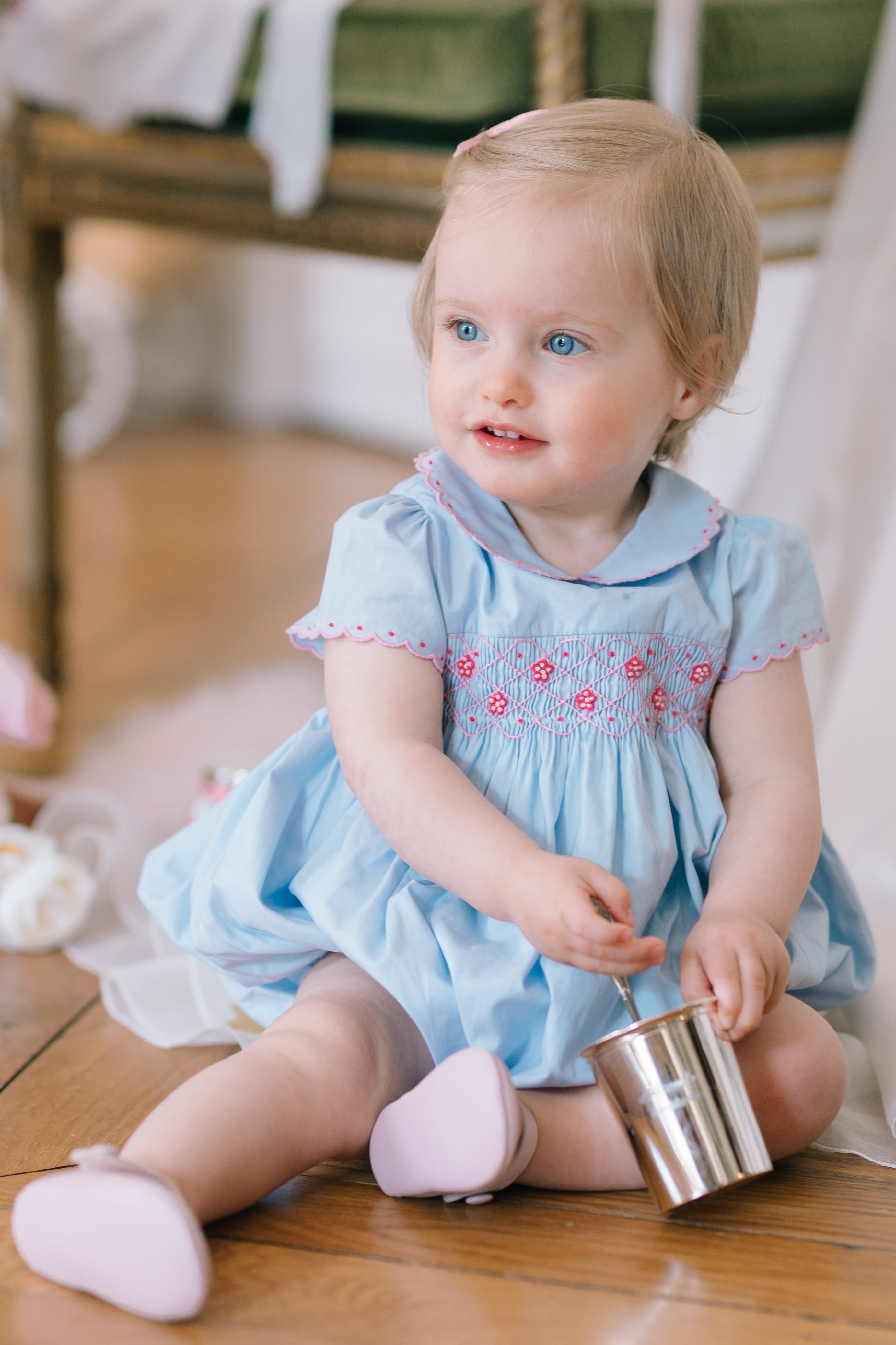 blue dress baby girl Girls Blue Smocked Yoke Dress with Lace Trim – Connie's Kids Children's  Clothing main image 1