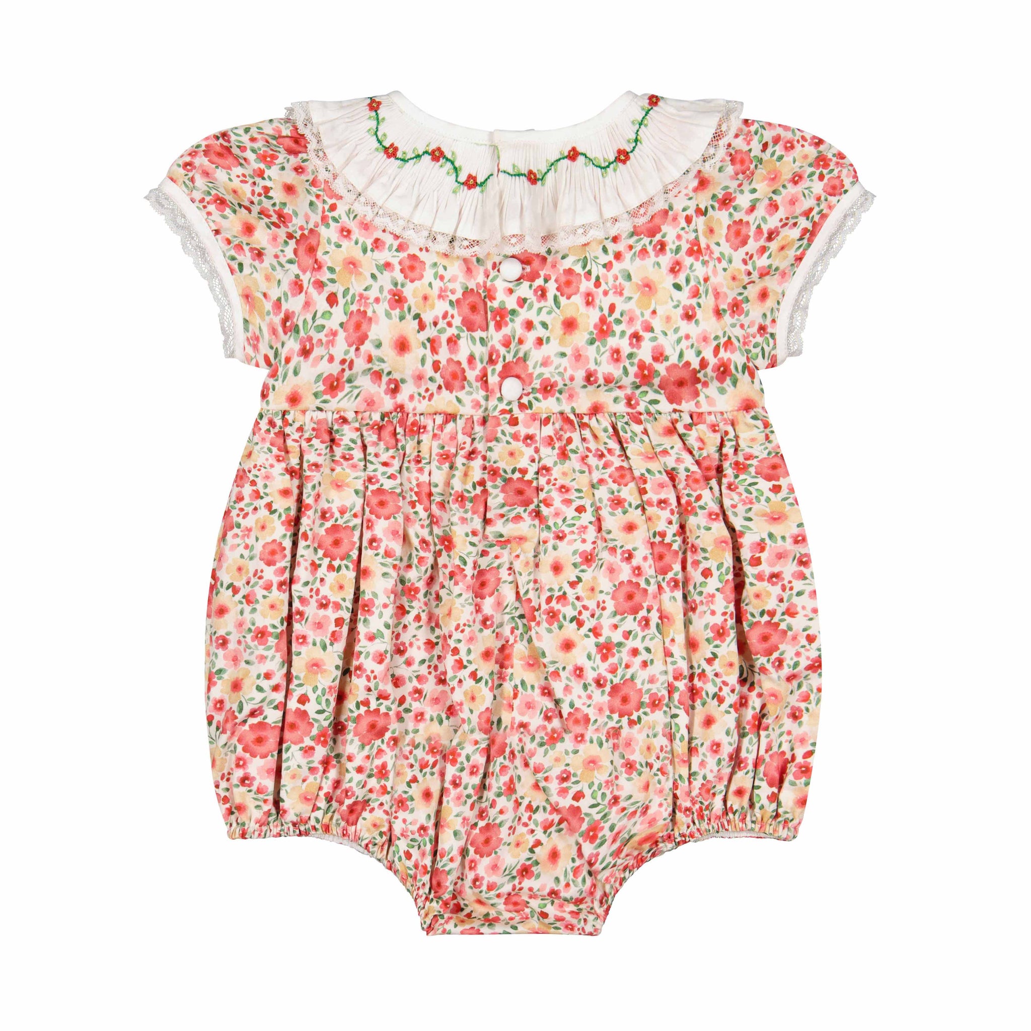 Back of Celestine Red Floral Smocked Romper