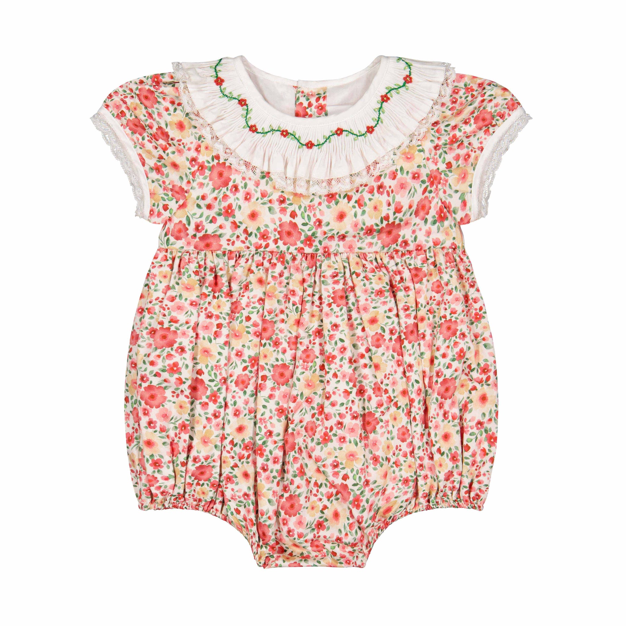 Front of Celestine Red Floral Smocked Romper