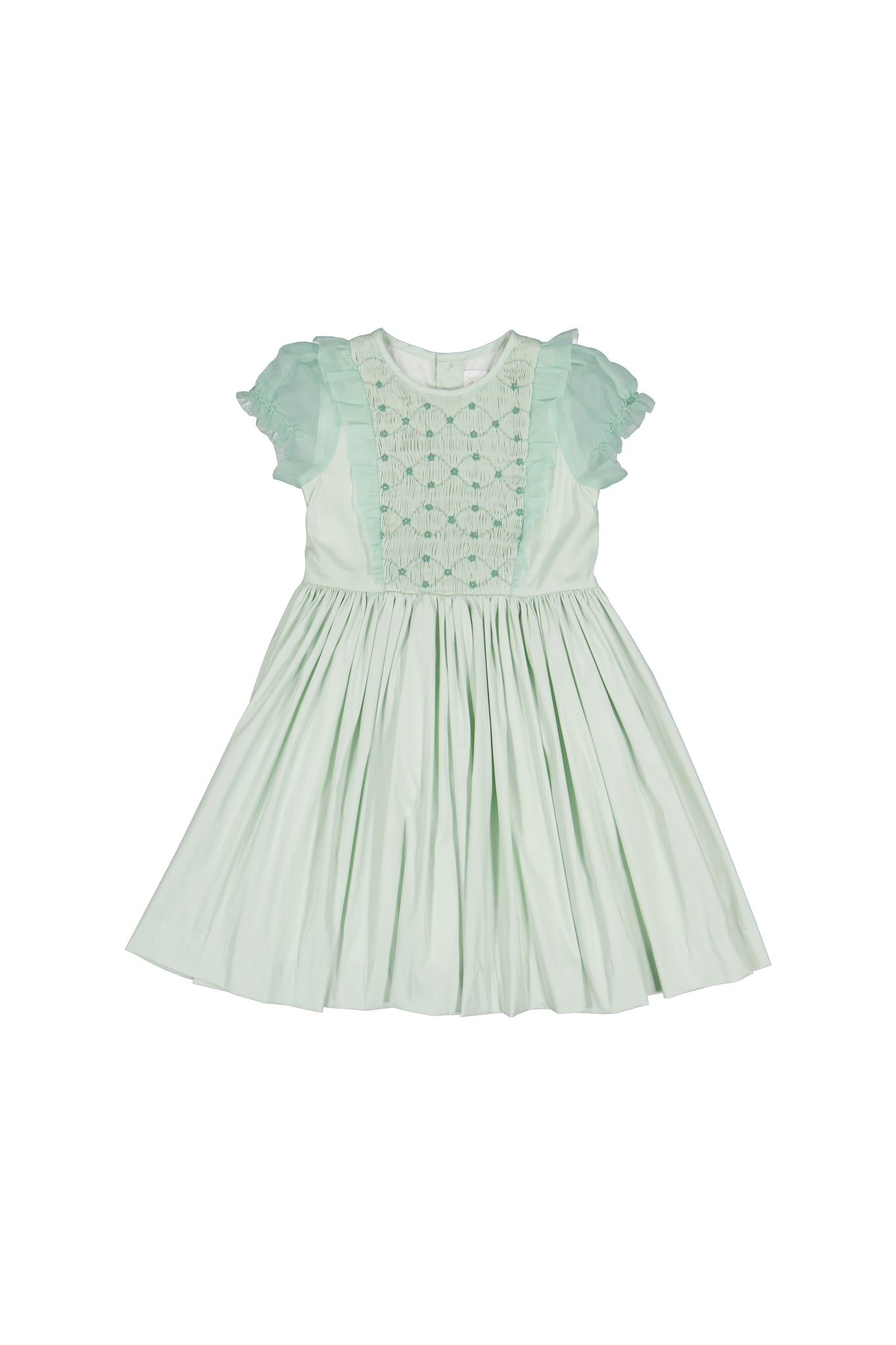 Camelia Mint Green Organza Smocked Dress | Antoinette Paris 5T Camelia Mint Green Organza Smocked Dress | Antoinette Paris 5T