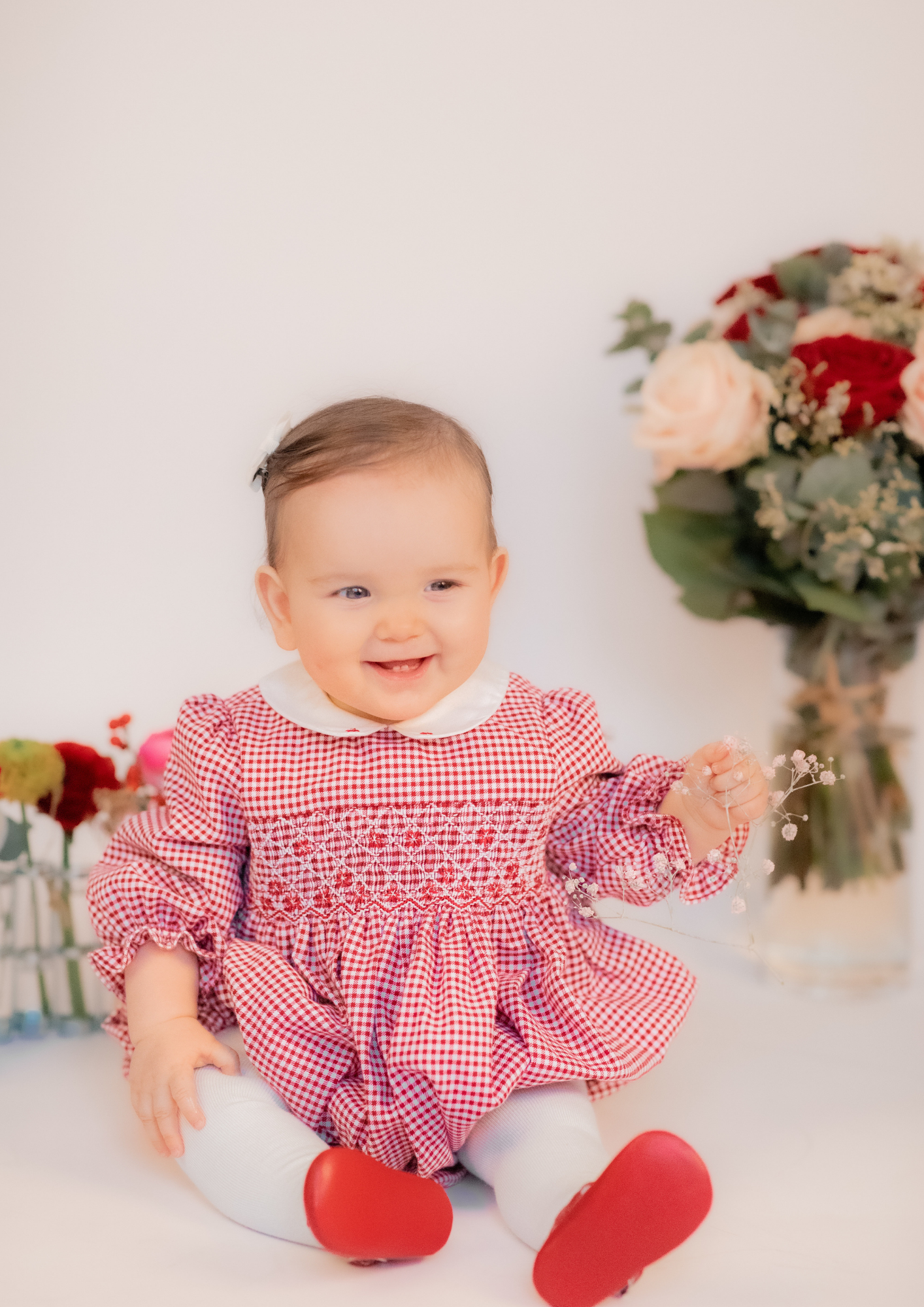 Camille Red Gingham Smocked Baby Bubble