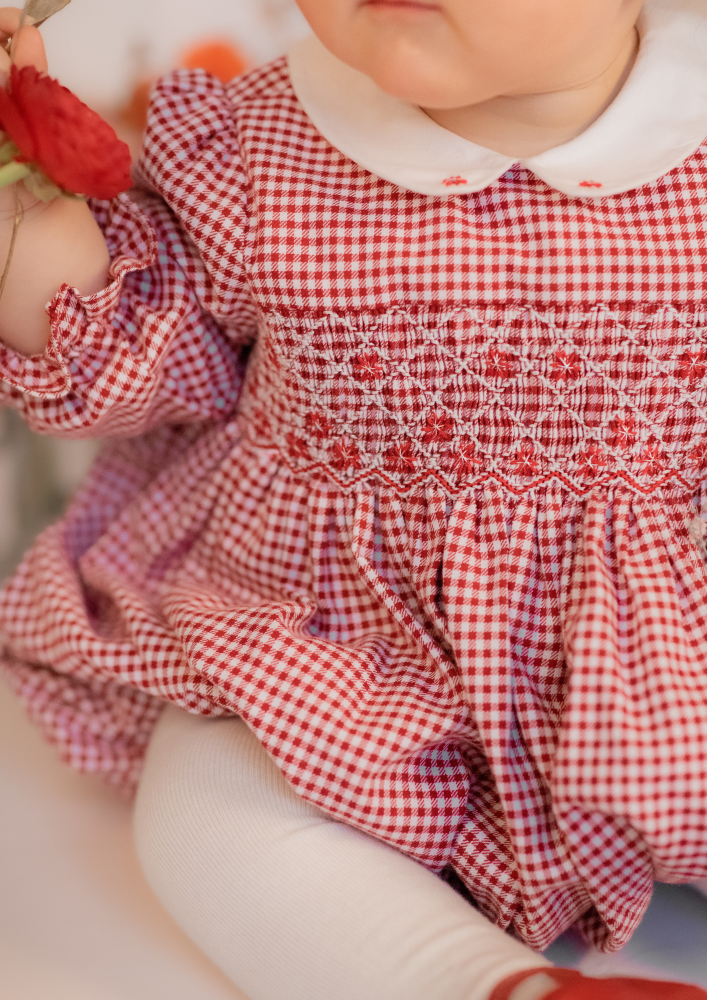 Camille Red Gingham Smocked Baby Bubble