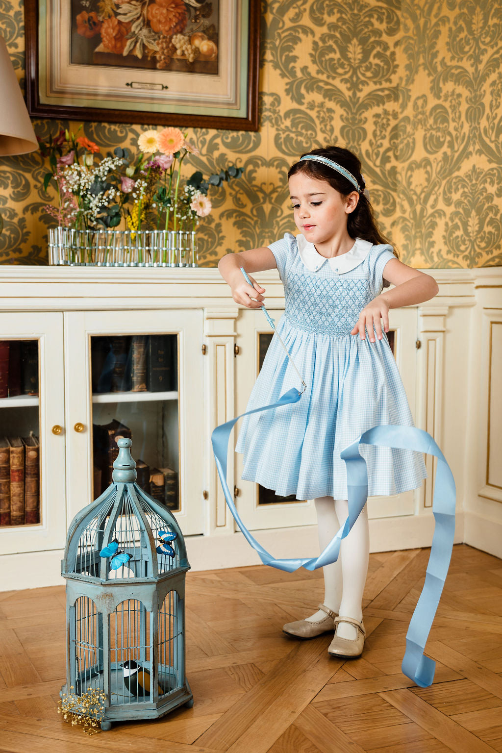 Camille Blue Gingham Flannel Smocked Dress