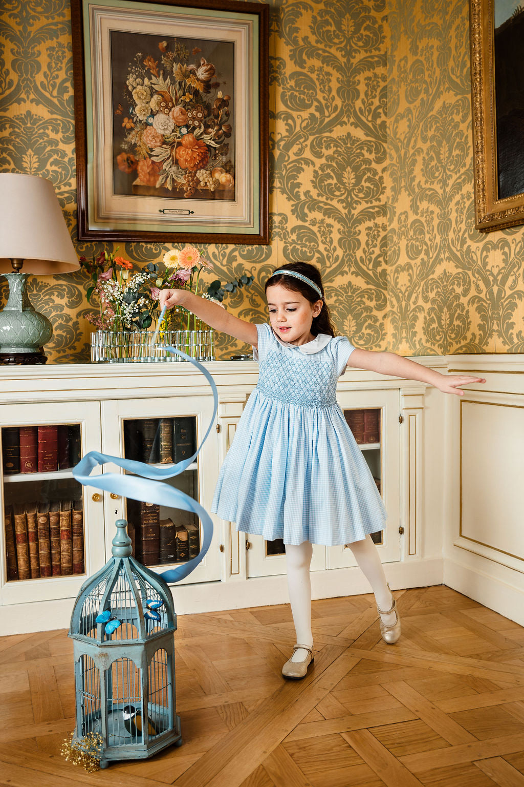 Camille Blue Gingham Flannel Smocked Dress