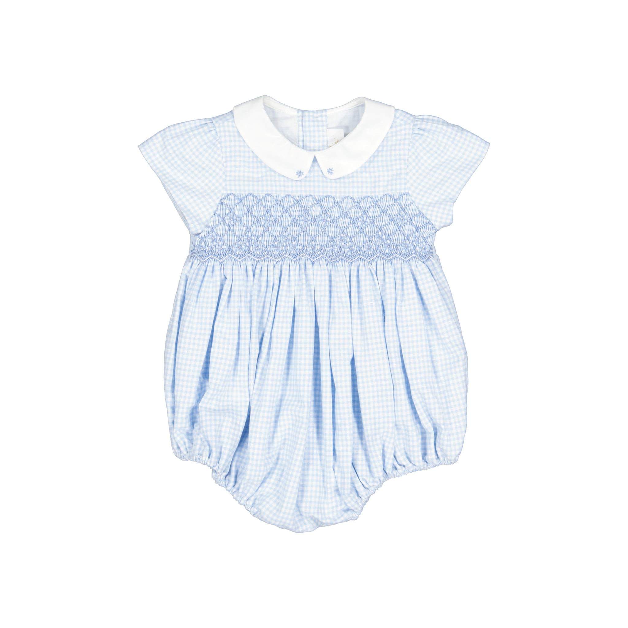 Camille Blue Gingham Smocked Flannel Baby Bubble