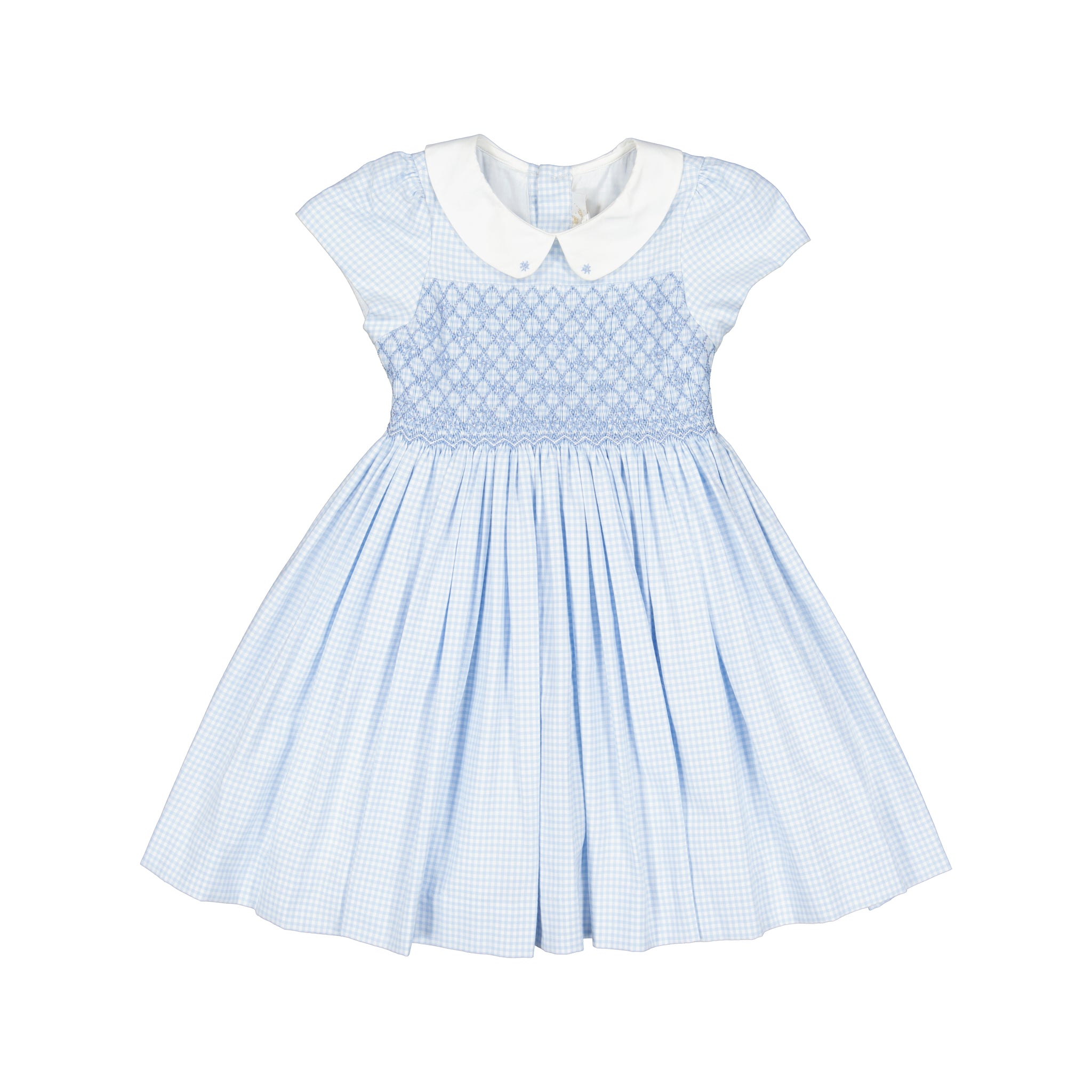 Camille Blue Gingham Flannel Smocked Dress