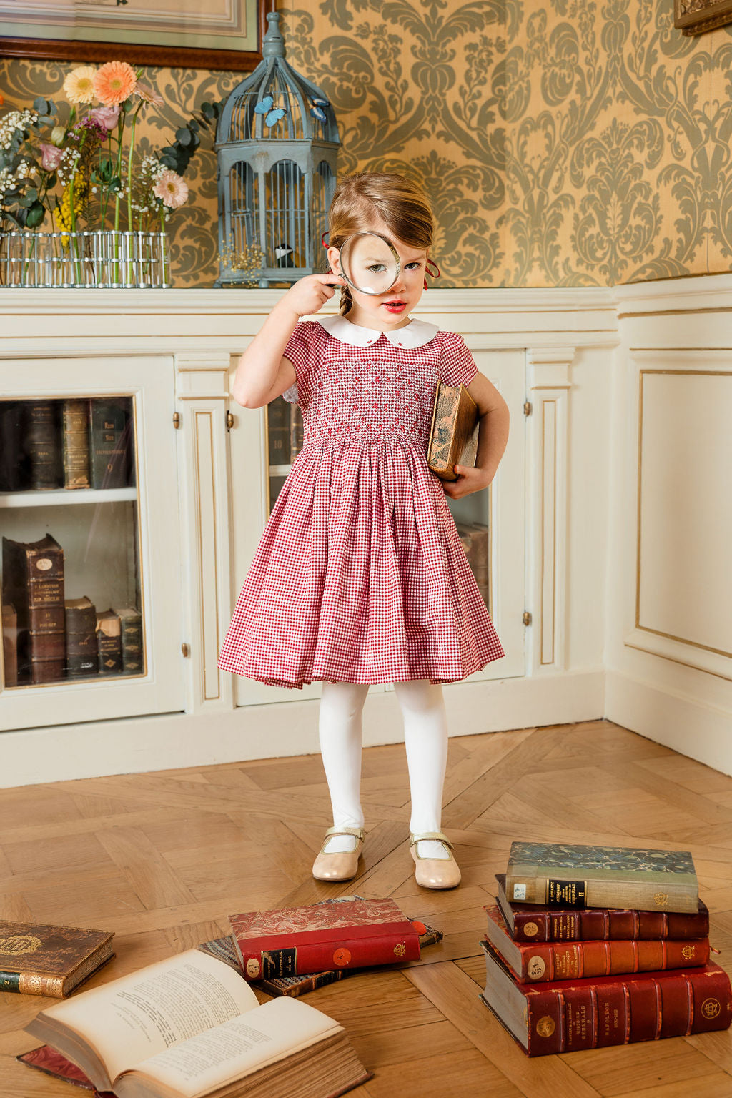 Camille Red Gingham Flannel Smocked Girl Dress