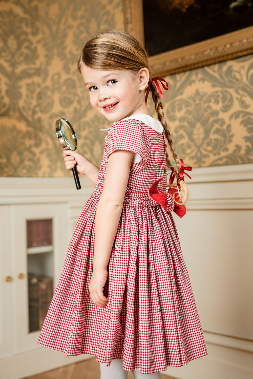 Camille Red Gingham Flannel Smocked Girl Dress