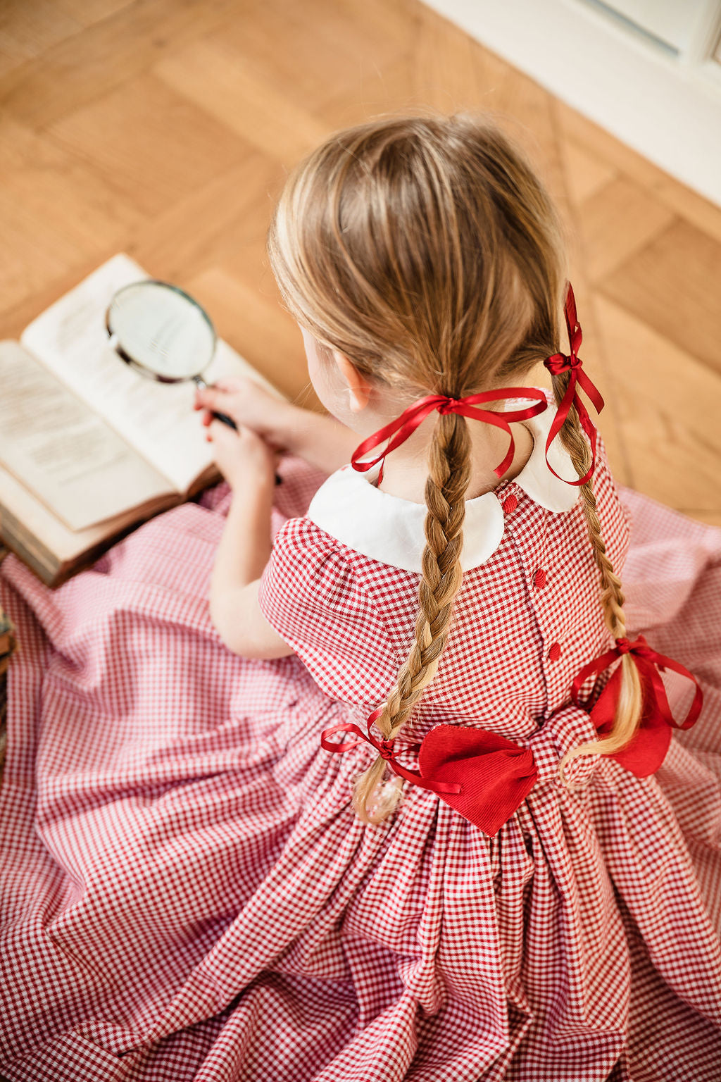 Camille Red Gingham Flannel Smocked Girl Dress