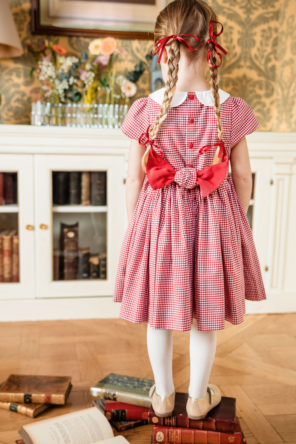 Camille Red Gingham Flannel Smocked Girl Dress