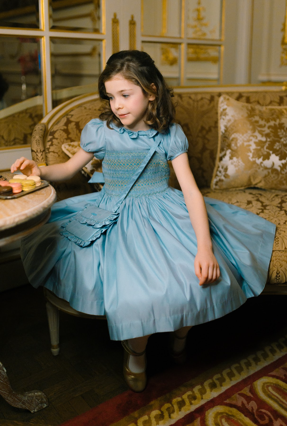 blue dress for baby girl Astrid Blue Taffeta Smocked Girl Dress