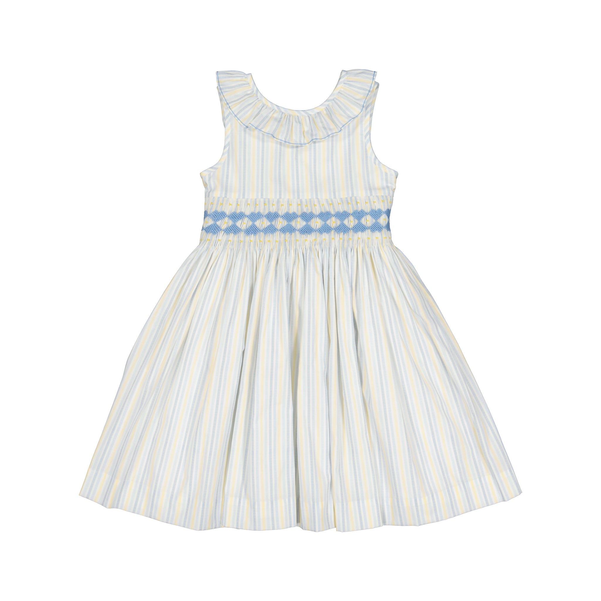 Capucine Blue Yellow Stripe Sleeveless Smocked Dress | Girls Easter Dress Capucine Blue Yellow Stripe Sleeveless Smocked Dress | Girls Easter Dress