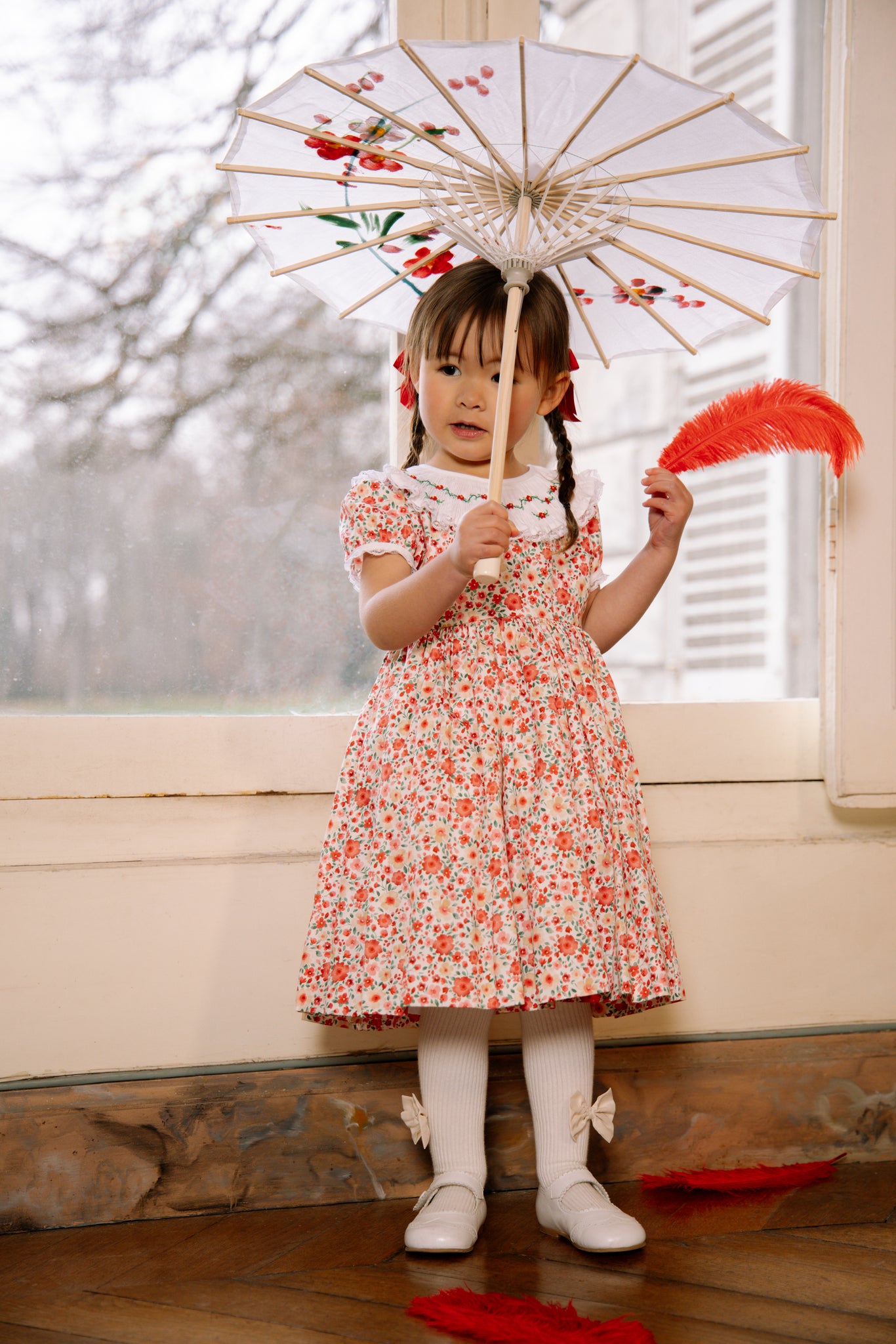 Celestine Red Floral Smocked Dress