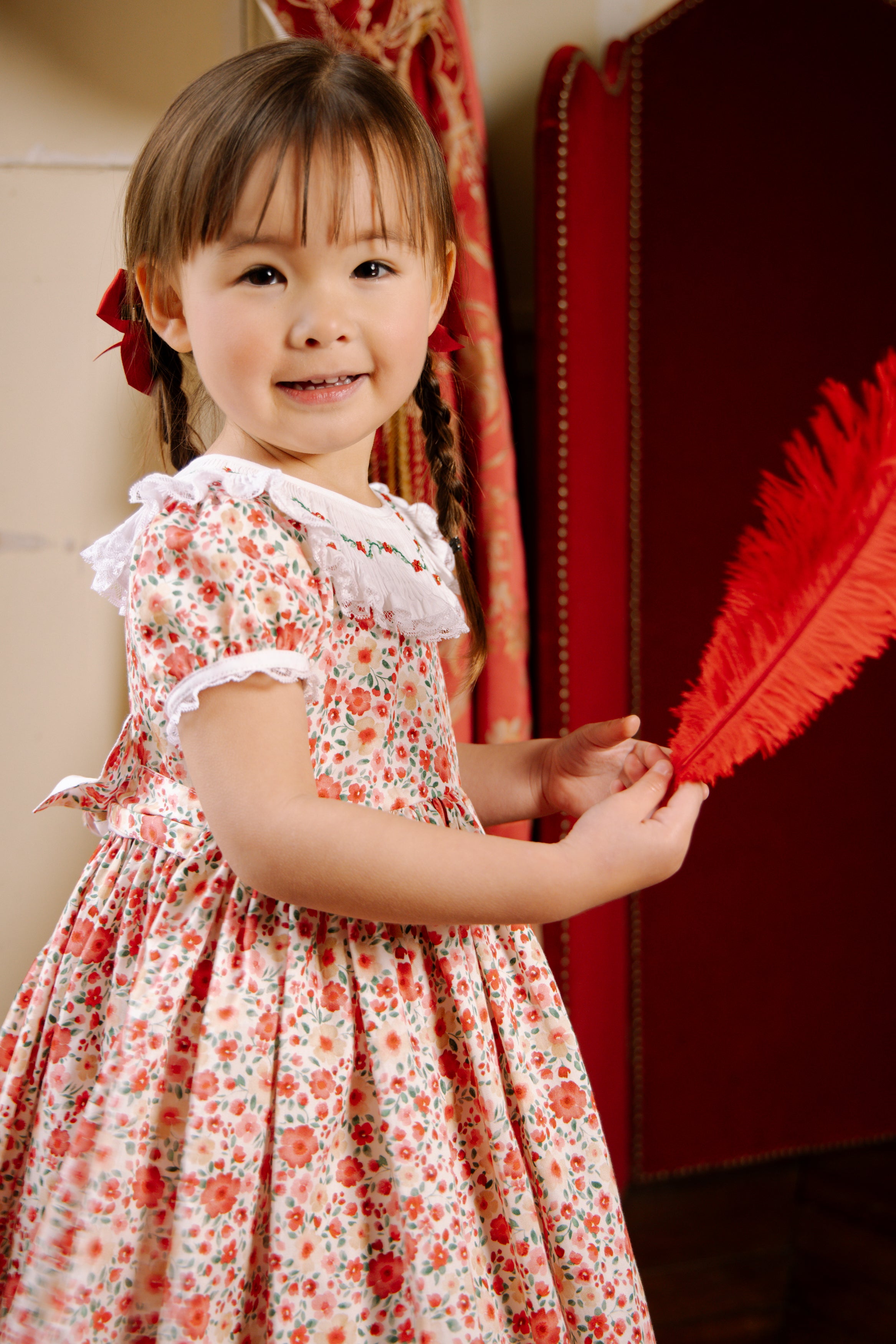 open lace back dress Celestine Red Floral Smocked Dress 3T