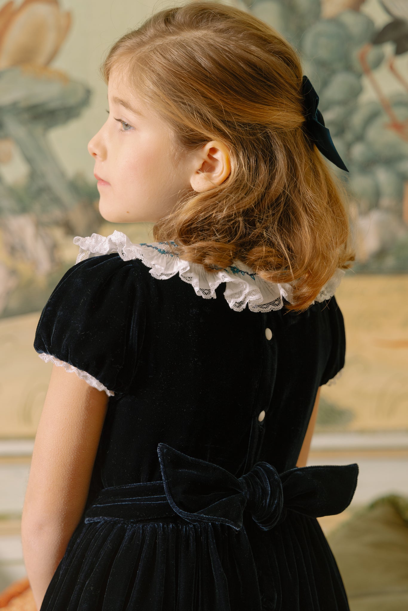 Celestine Navy velvet Smocked Dress