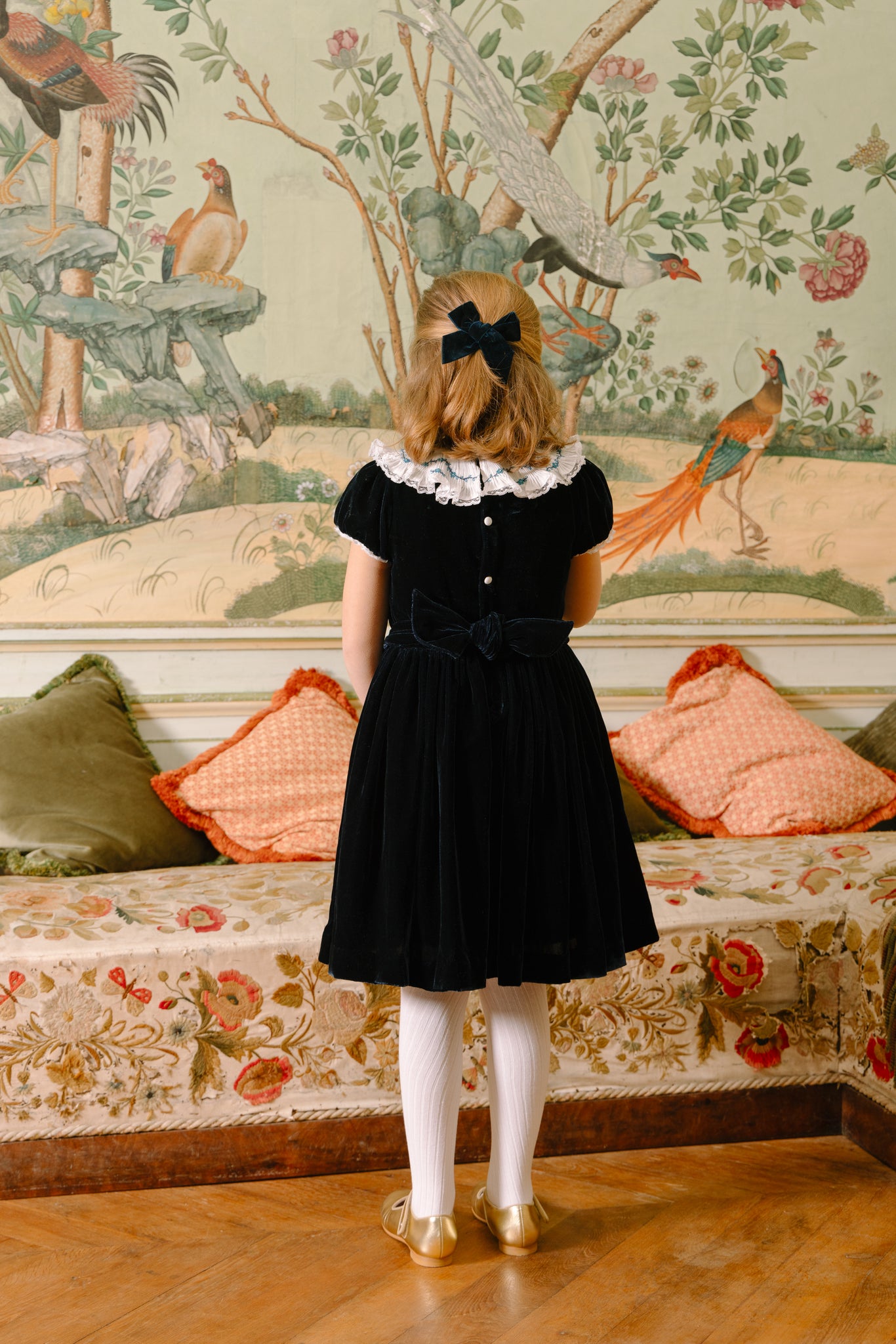 Celestine Navy velvet Smocked Dress