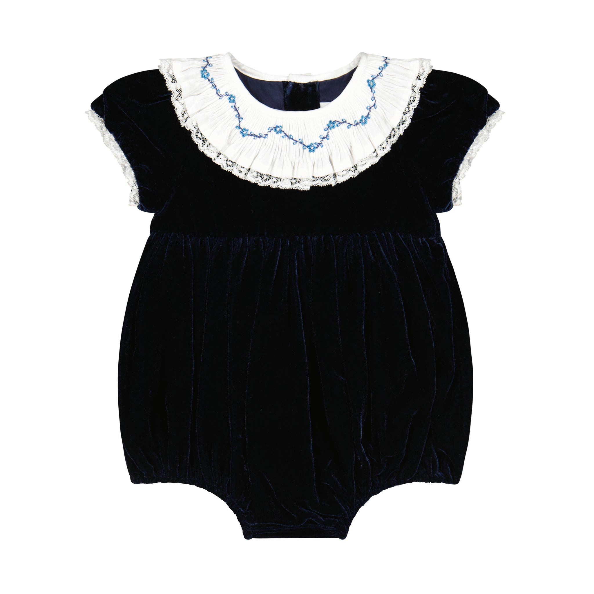 Celestine Navy velvet Smocked Romper