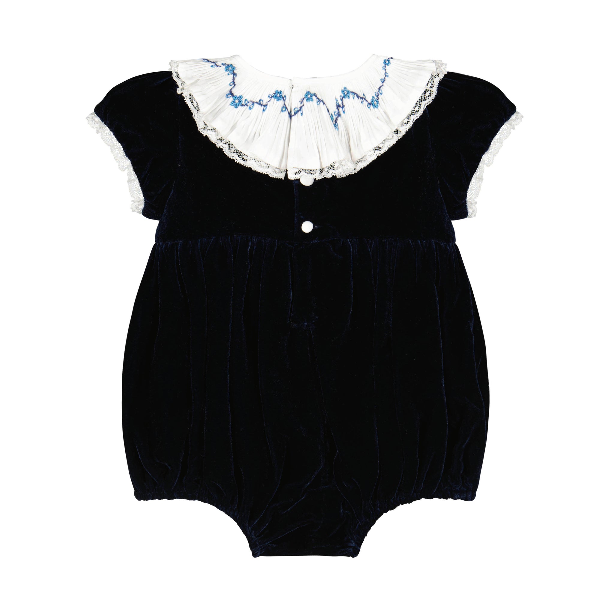 Celestine Navy velvet Smocked Romper