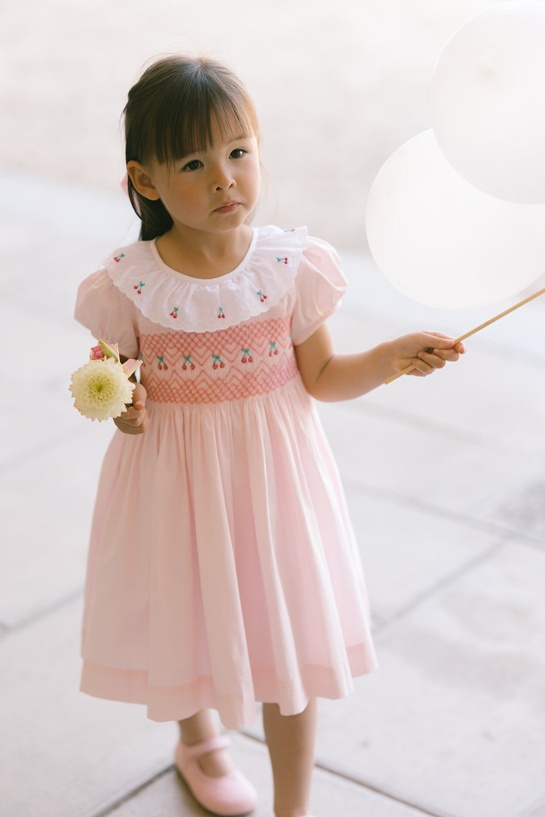 Cherry Pink Smocked Girls Dress with Cherries | Antoinette Paris 5T Cherry Pink Smocked Girls Dress with Cherries | Antoinette Paris 5T