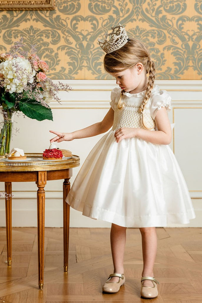 white dress with gold flowers Daisy Lattice Dress– Teuta Matoshi main image 1